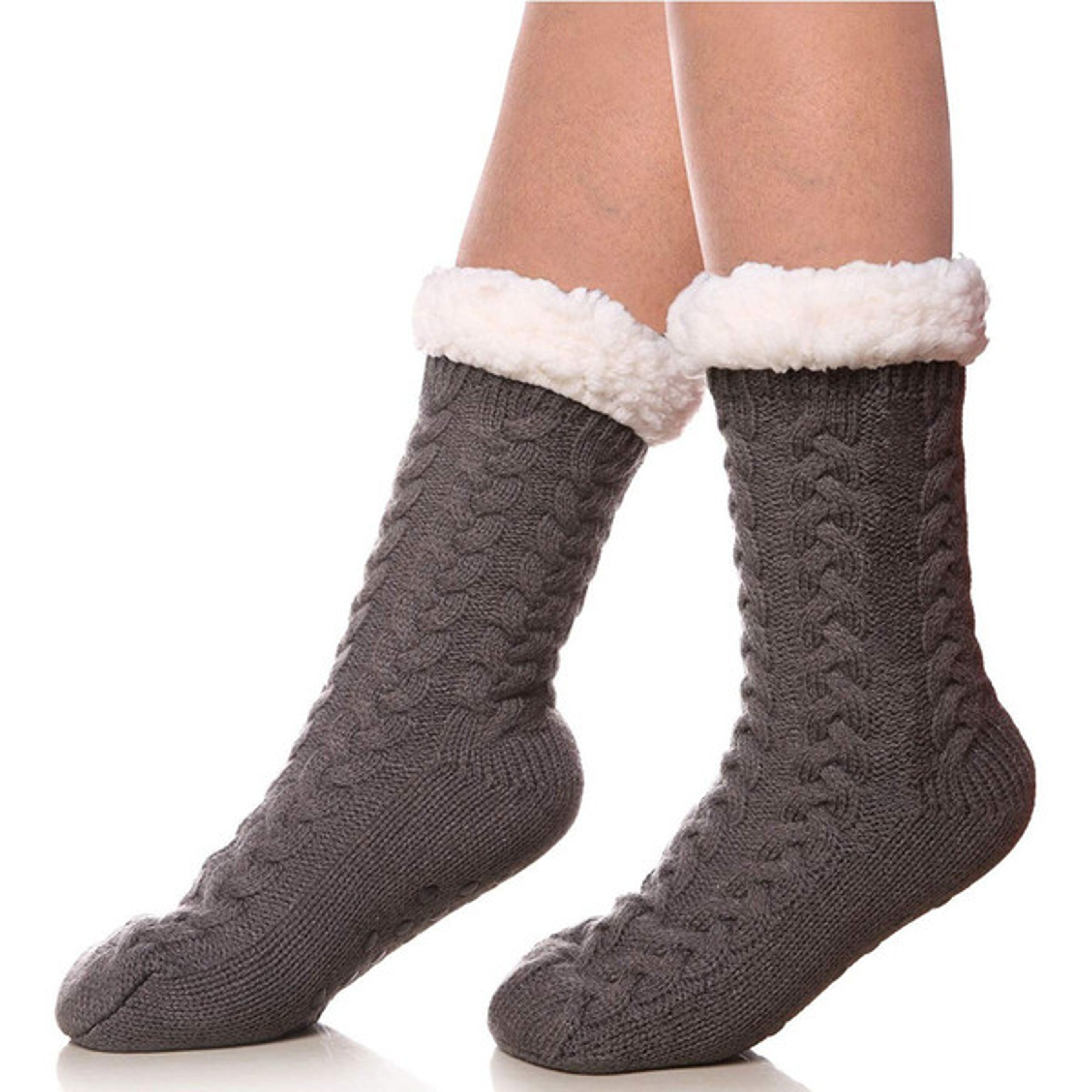 Cozy Sherpa Lined Slipper Socks Taupe