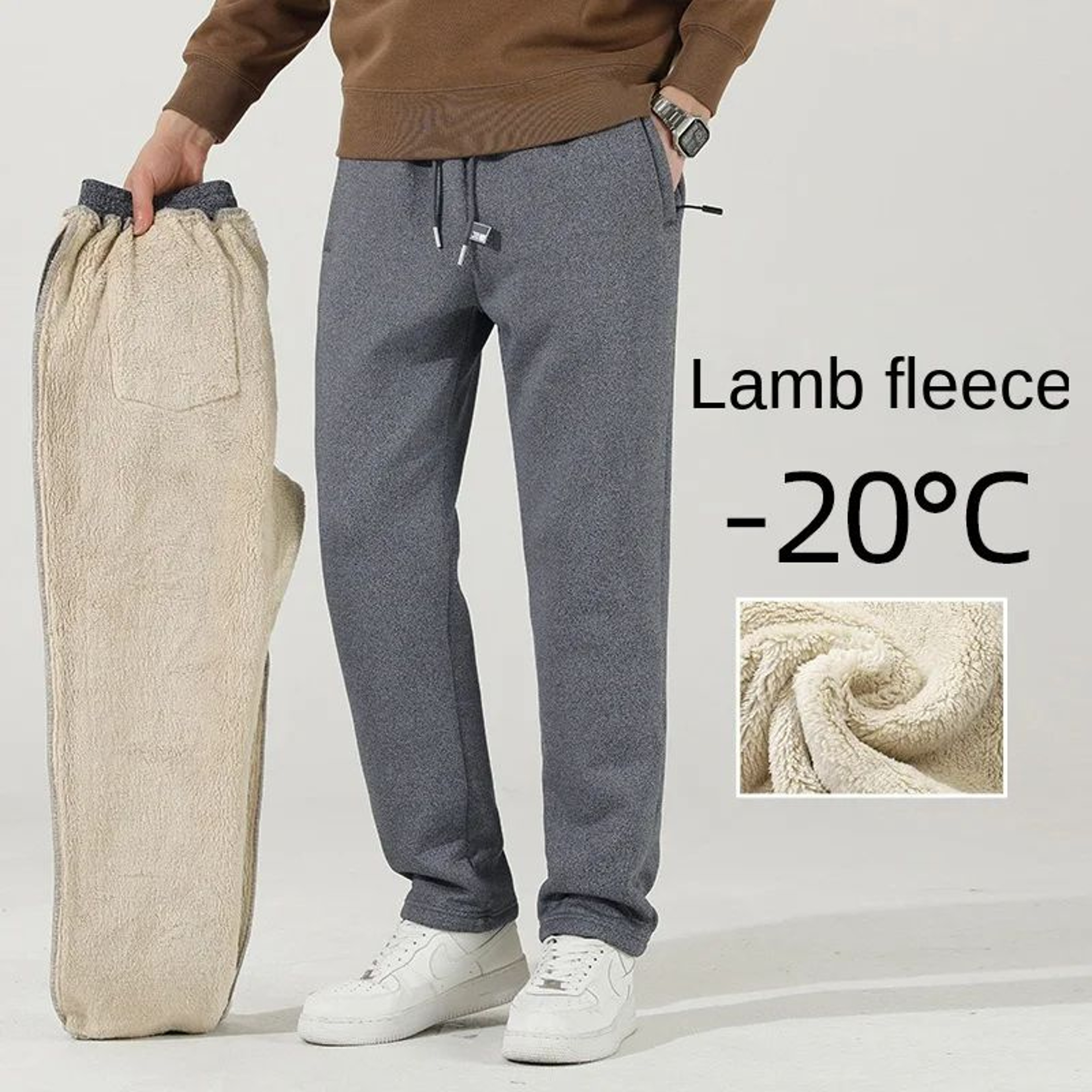 Mens Cashmere Joggers Winter Fleece Lined Jogger Pants Warm Thick Casual Sports Pants 1
