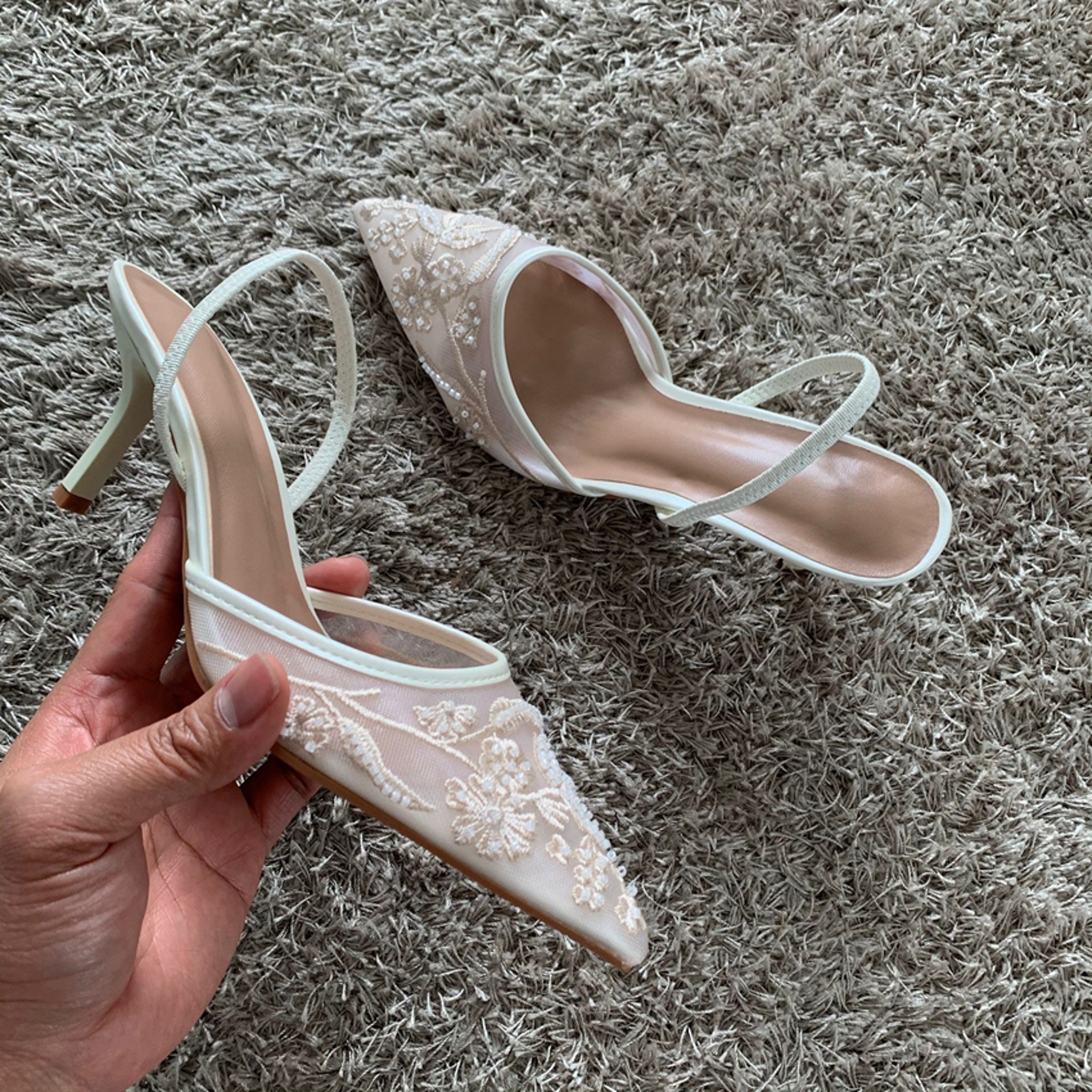 High Heels Women Sandals Mesh Embroidered Elegant Pointed Toe Slingback Party Wedding Bridal Dress Shoes for Women – view 8