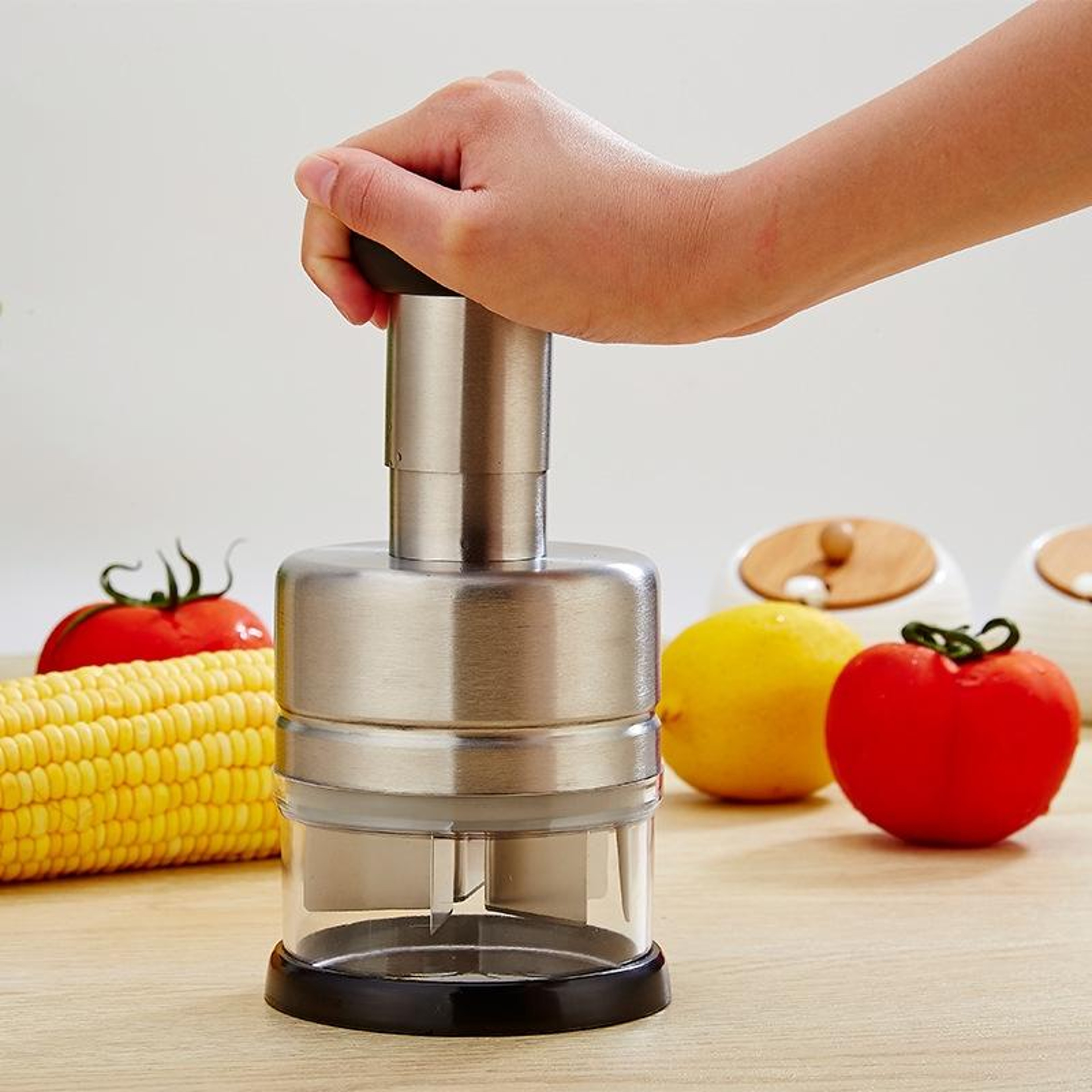 Stainless Steel Manual Vegetable Chopper Garlic Press for Onions Ginger and Fruits – view 1
