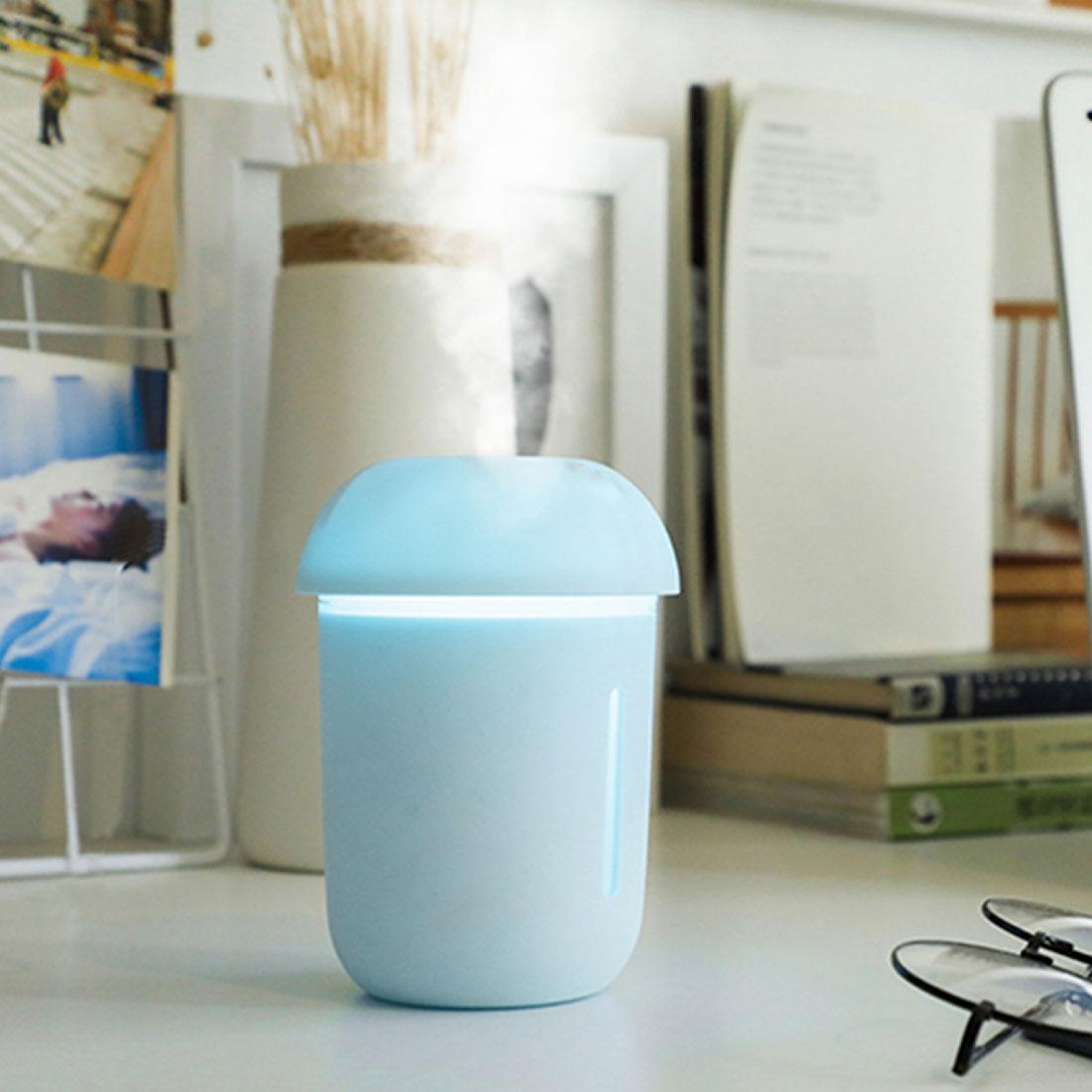 USB Cool Mist Mushroom Humidifier Aromatherapy Diffuser With Night Light  Fan 0