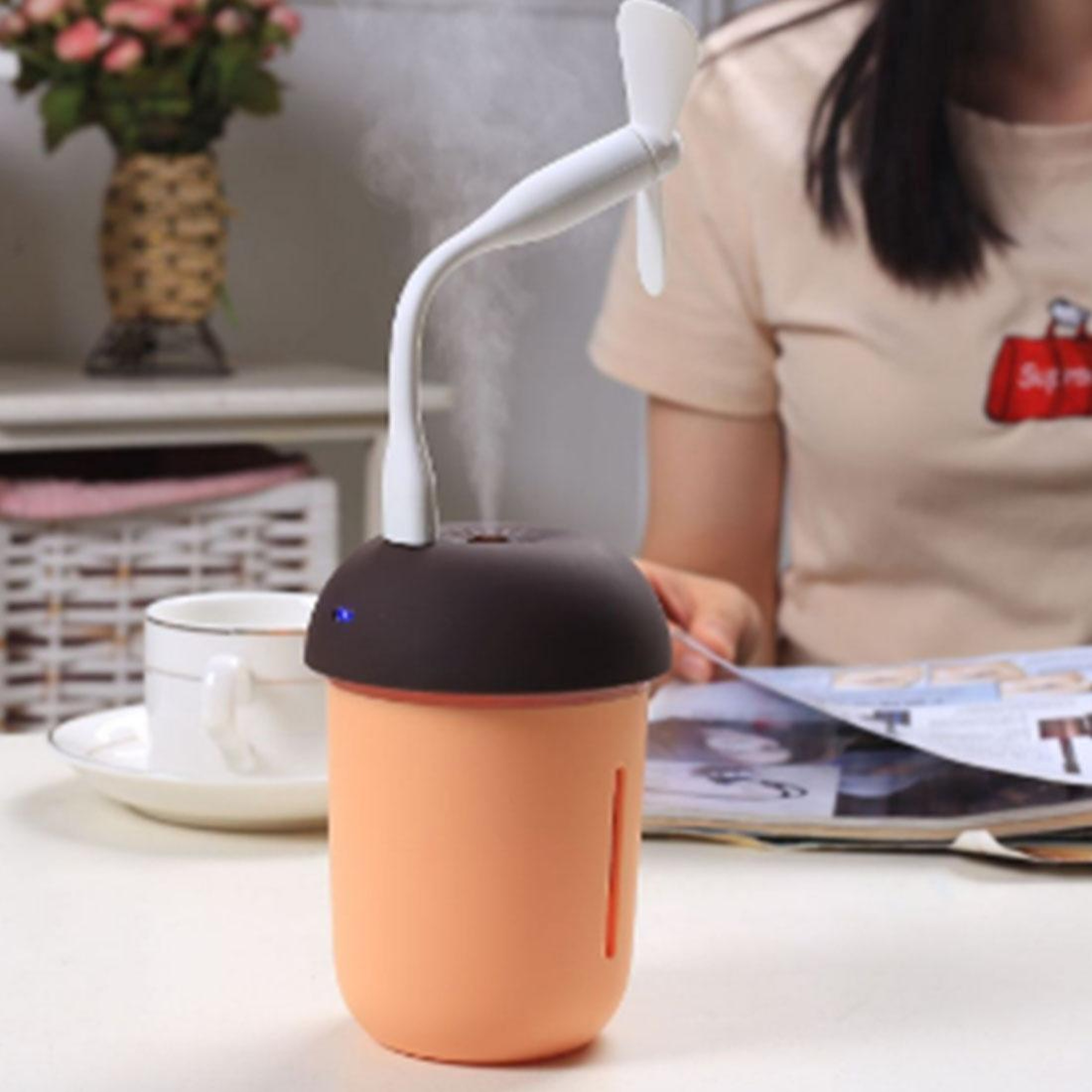 USB Cool Mist Mushroom Humidifier Aromatherapy Diffuser With Night Light  Fan 5