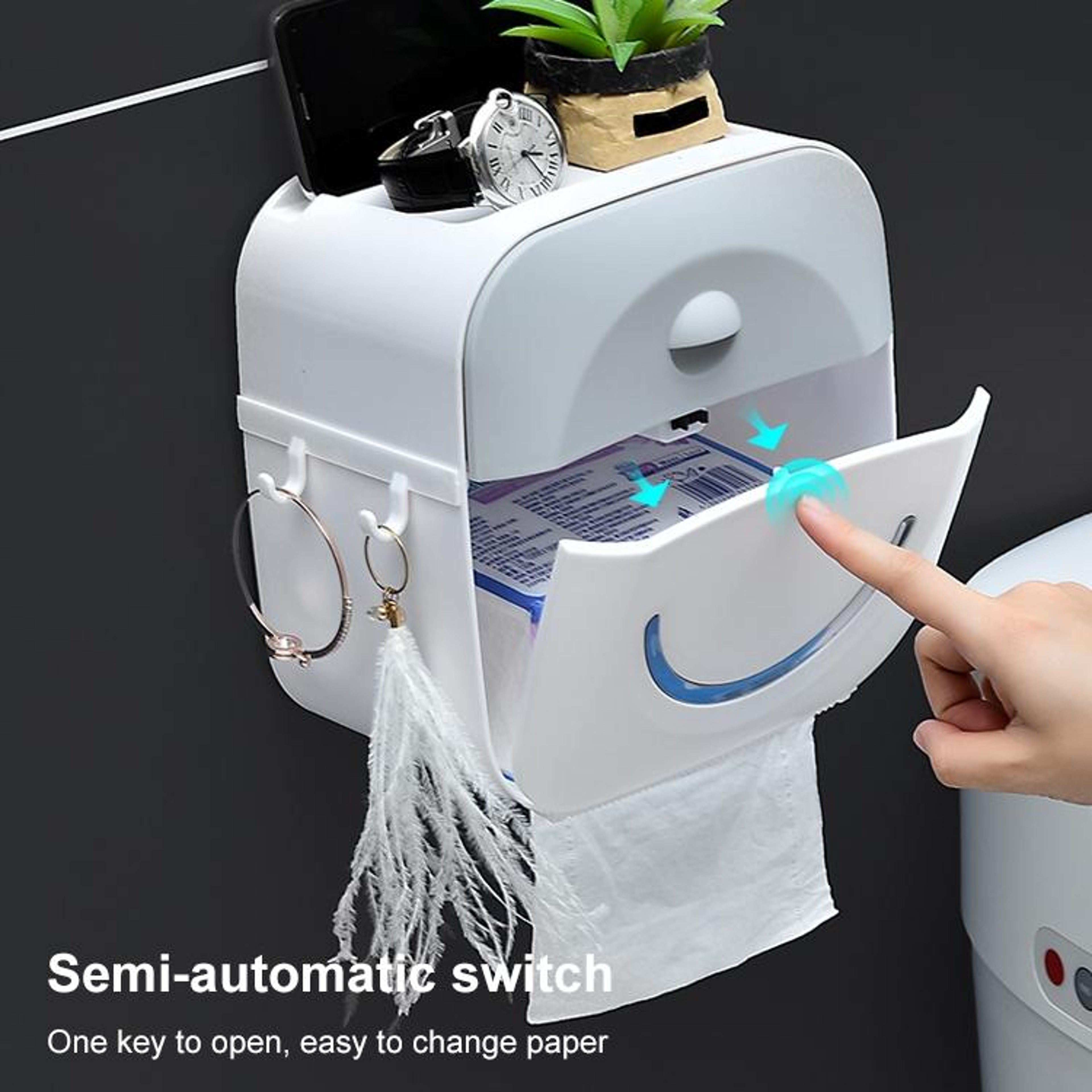 Premium Bathroom Tissue Box Holder  Punch Free Wall Mounted Tissue Rack Waterproof Storage Organize 2