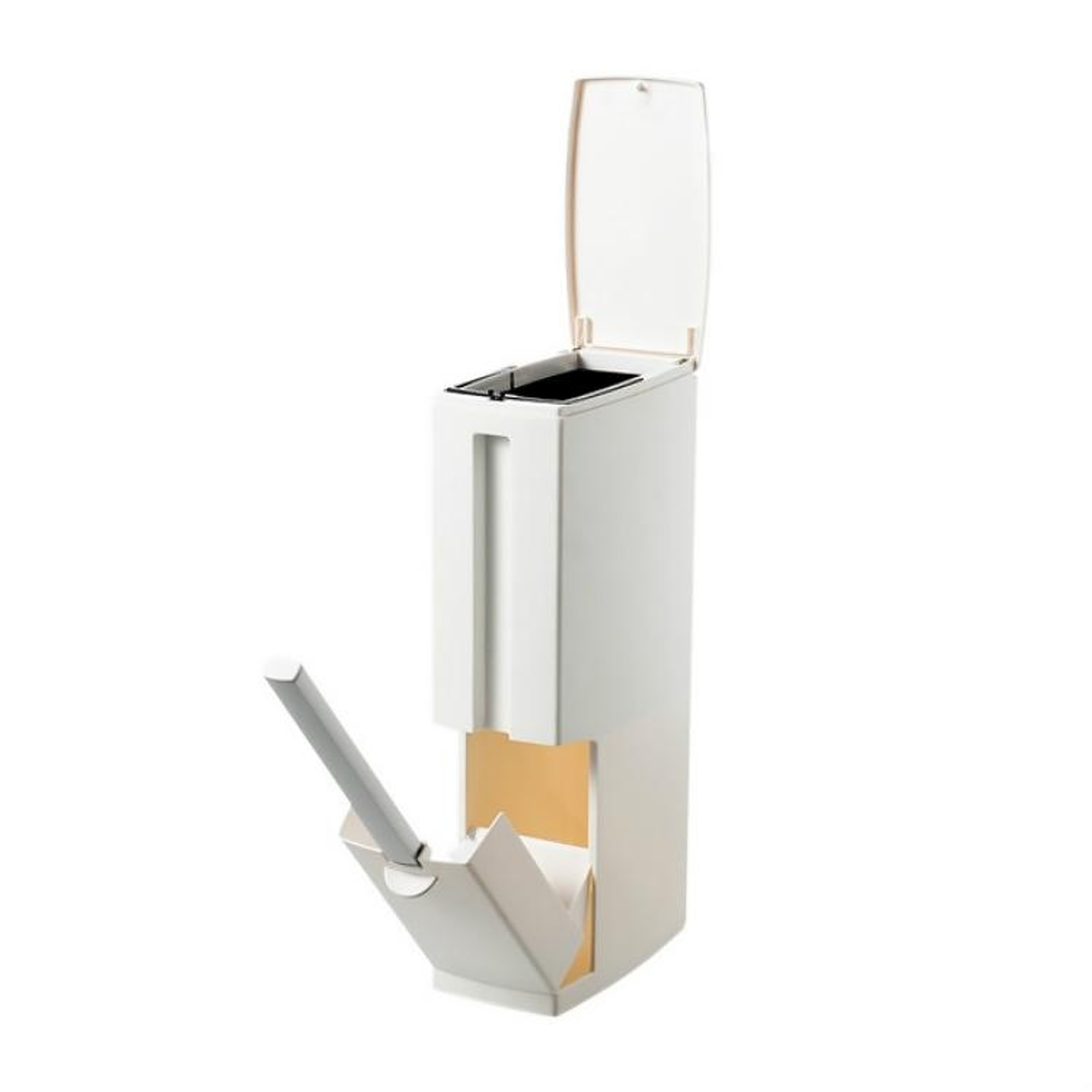 Premium Bathroom Toilet Brush  Trash Can Set Square Press Lid Design 1
