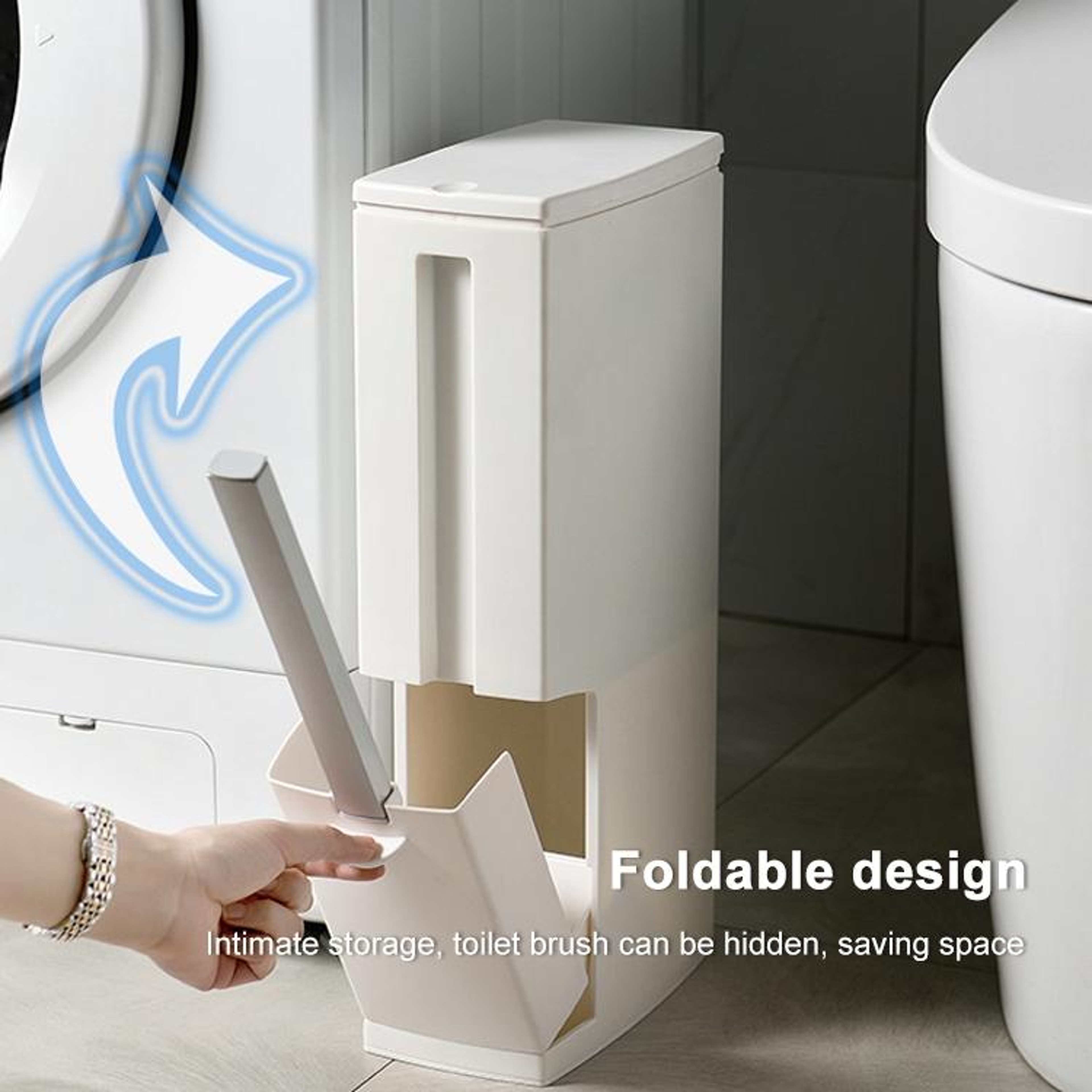 Premium Bathroom Toilet Brush  Trash Can Set Square Press Lid Design 12