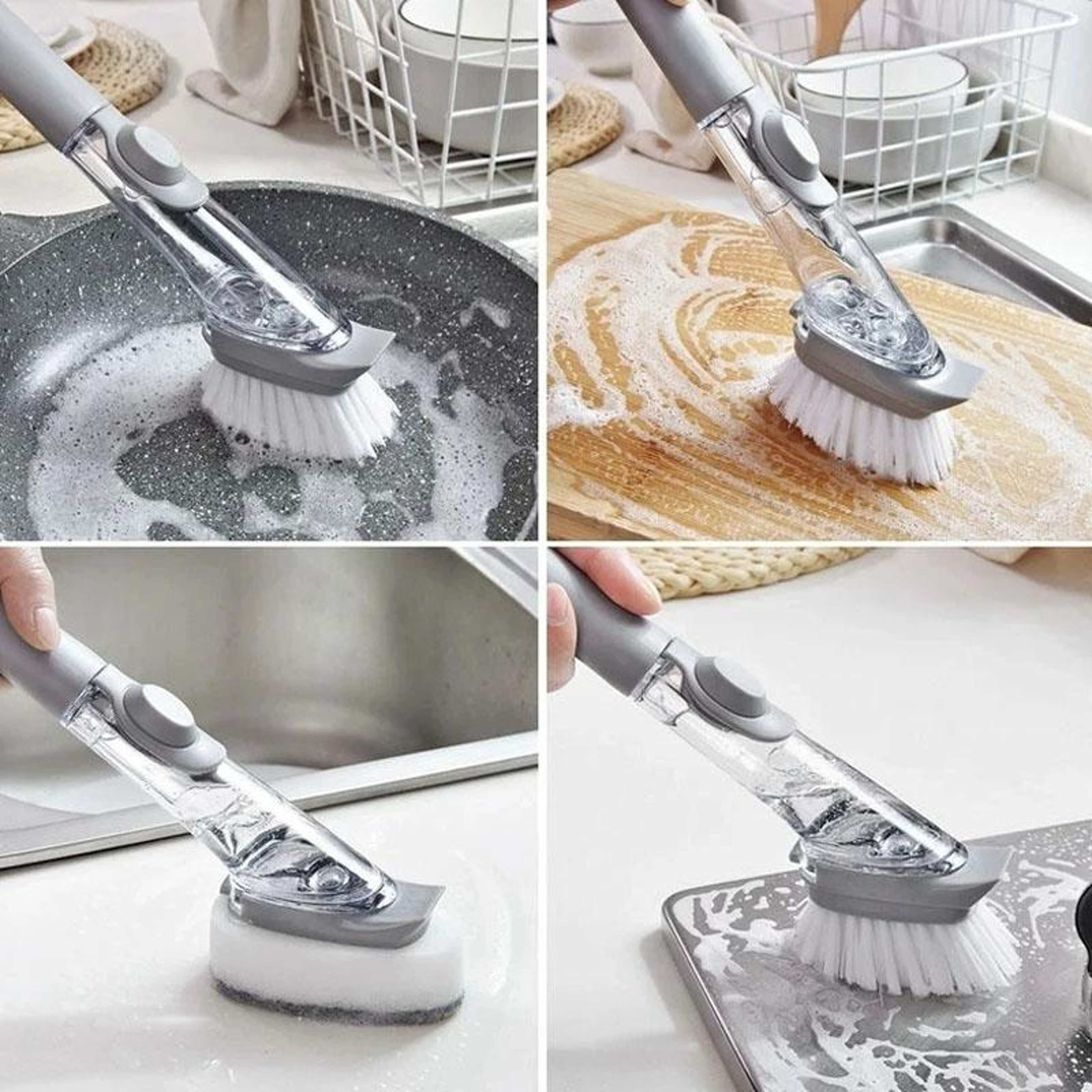 Kitchen Long Handle Automatic Liquid Filling Non Stick Pan Scrubber  Cleaning Brush 9