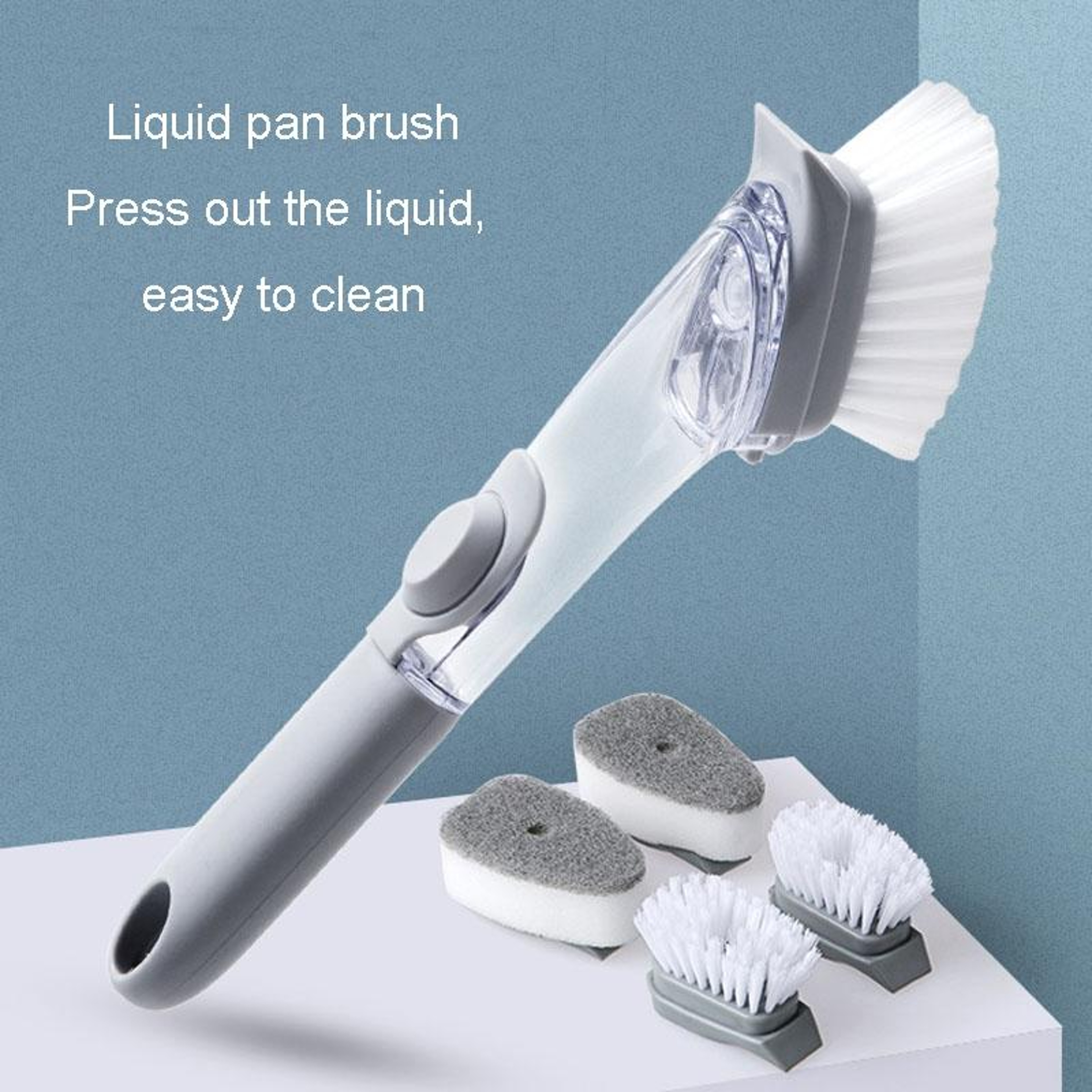 Kitchen Long Handle Automatic Liquid Filling Non Stick Pan Scrubber  Cleaning Brush 1