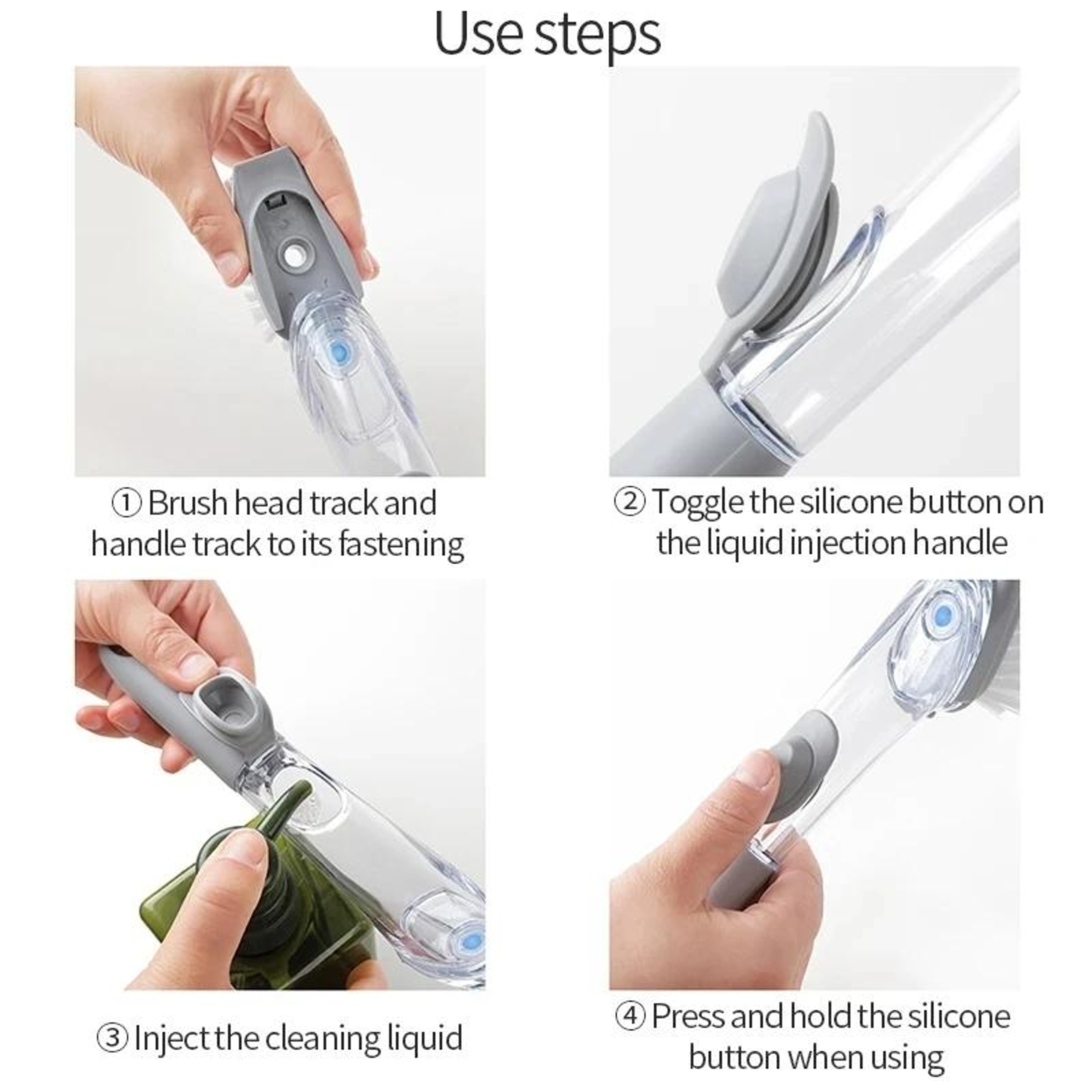 Kitchen Long Handle Automatic Liquid Filling Non Stick Pan Scrubber  Cleaning Brush 8