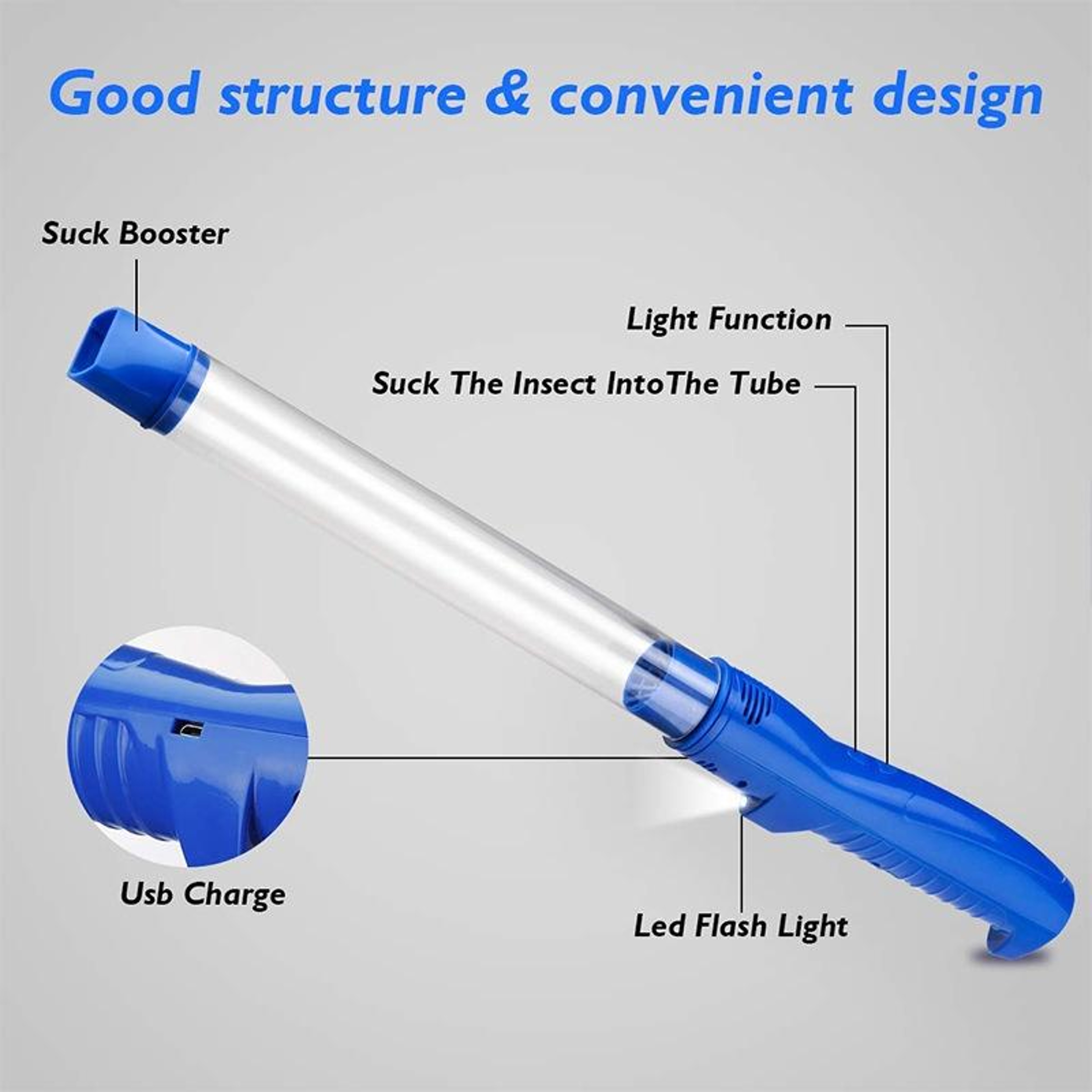 USB Rechargeable Electric Bug Catcher With LED Light  Suction Trap 5