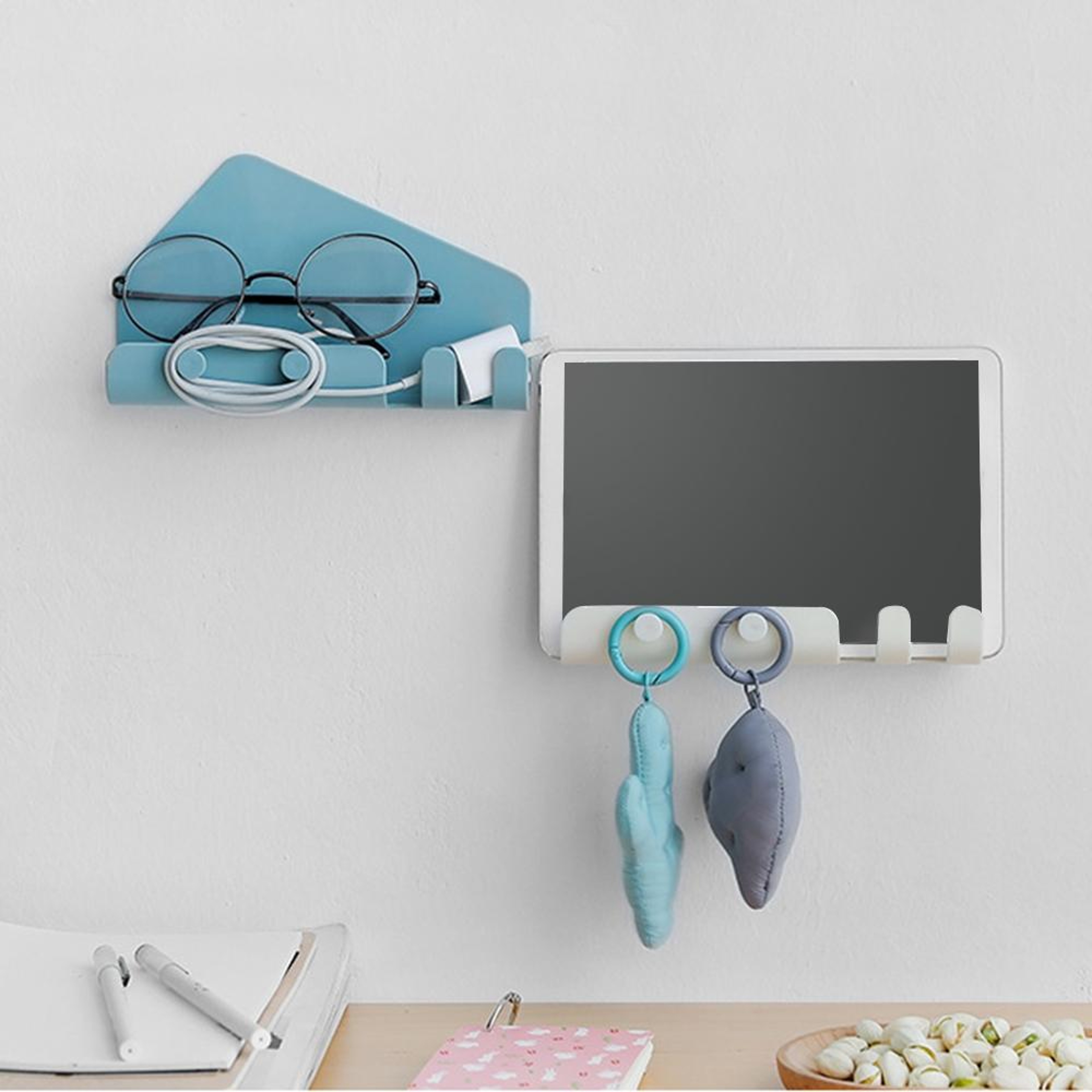Wall Mounted Phone Holder with Hooks Self Adhesive Charging Stand – view 4