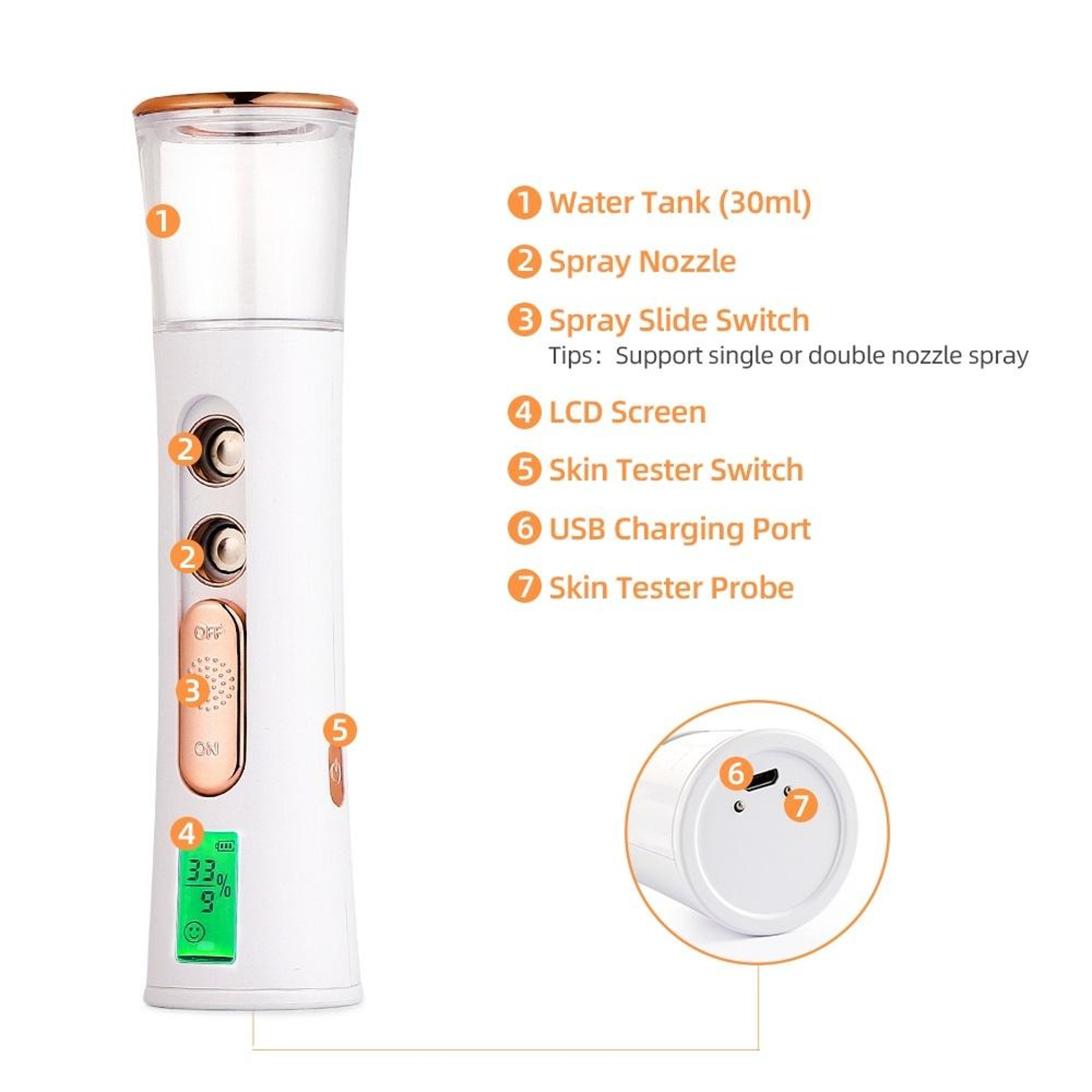Dual Nozzle Nano Facial Mist Sprayer with Skin Moisture Tester – view 3