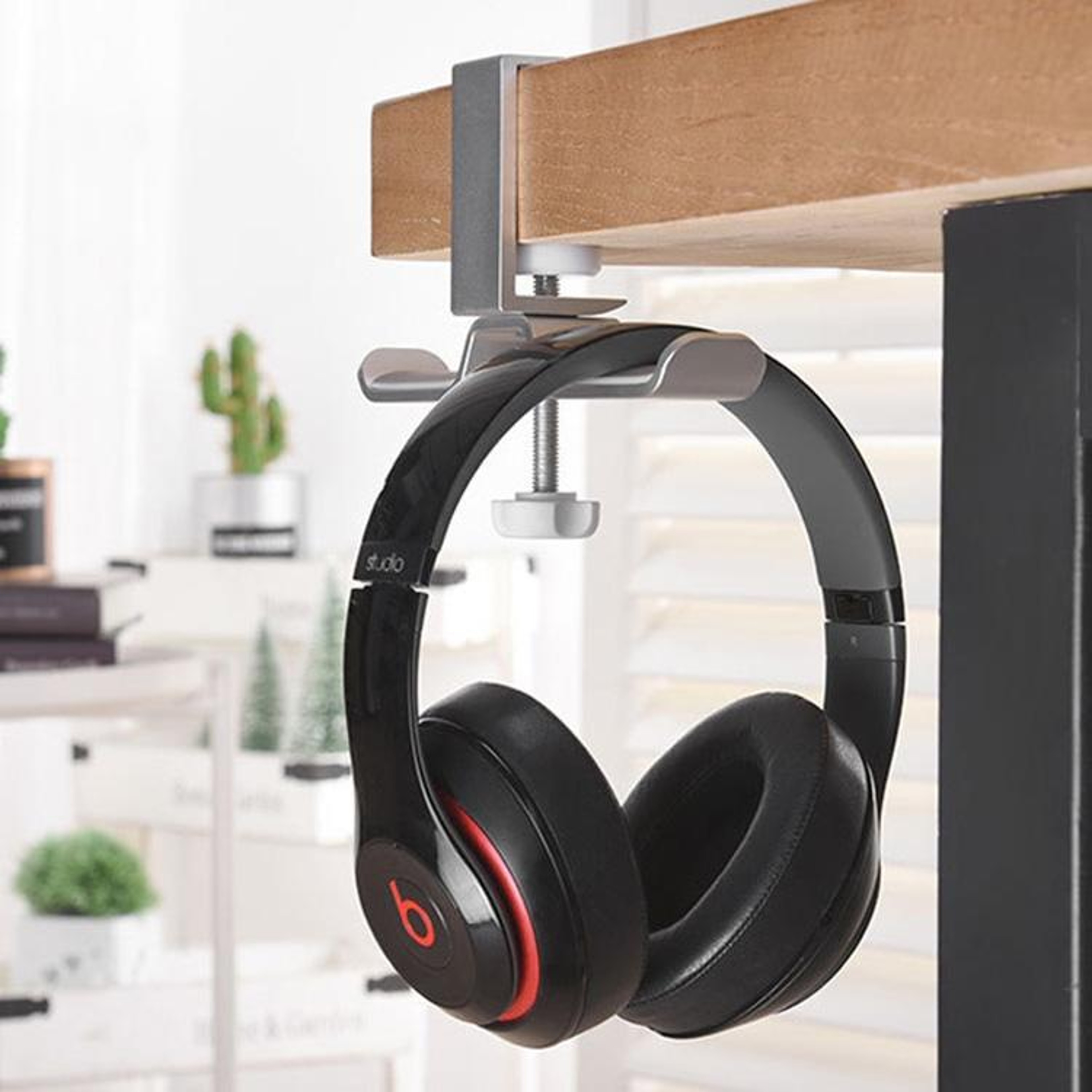Universal Metal Headphone Stand with Double Bracket & Desktop Clip – view 11