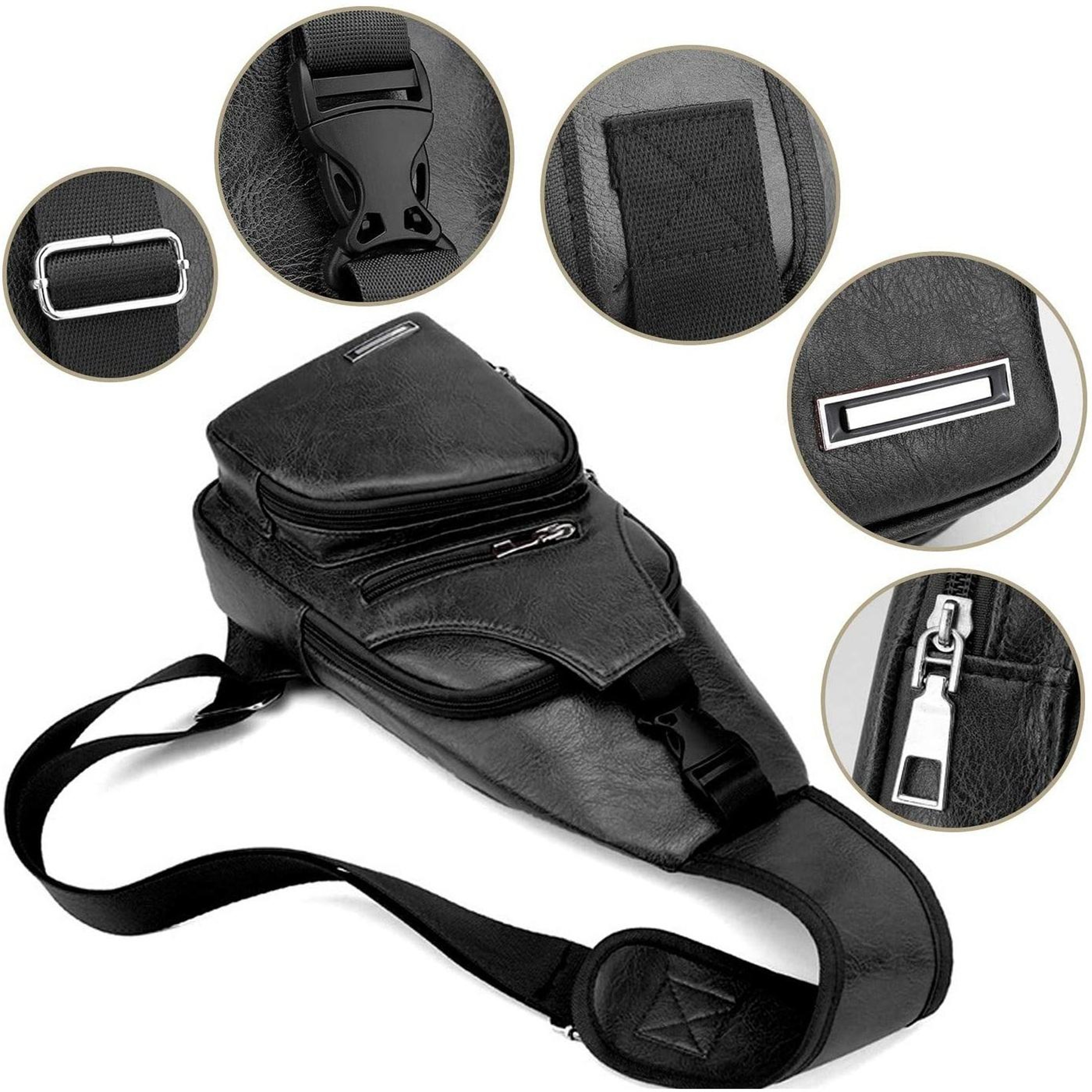 Waterproof PU Leather Mens Shoulder Bag With USB Charging Port 4