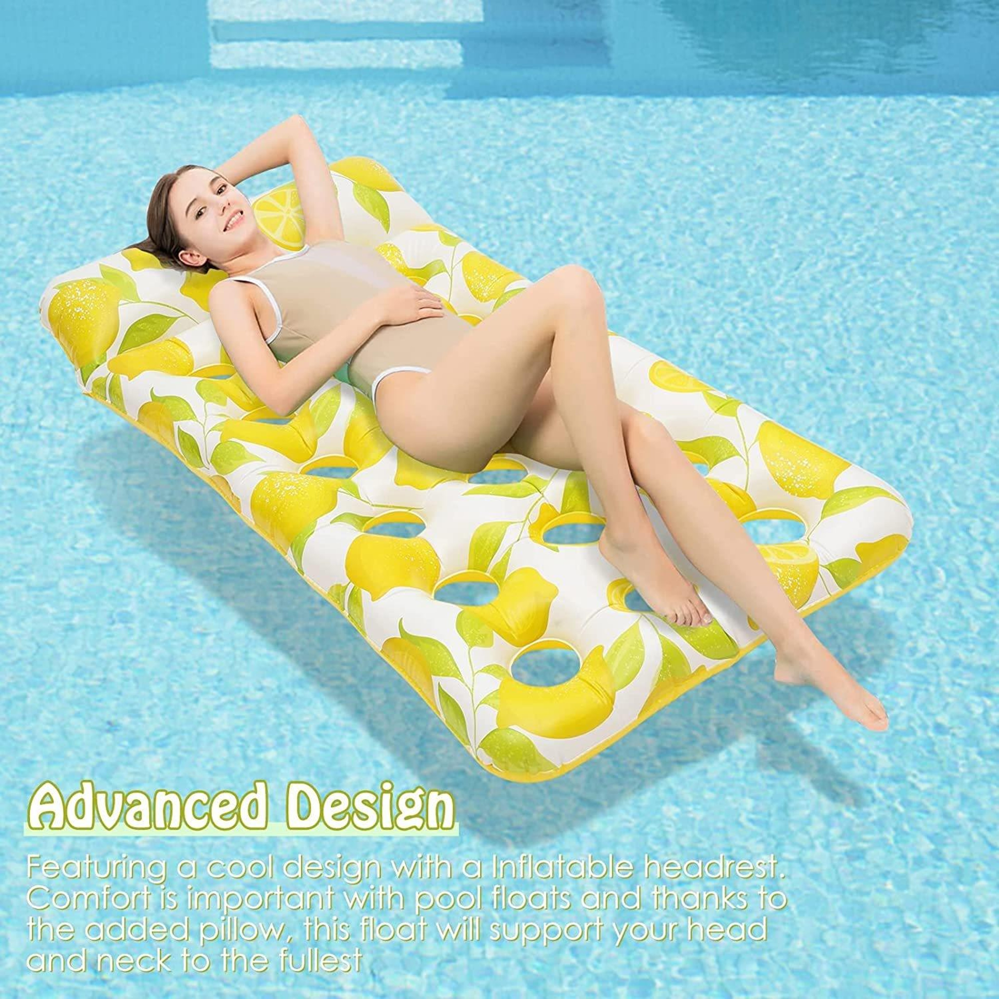 Lemon Inflatable Pool Float Water Bed Lounger With Headrest 3