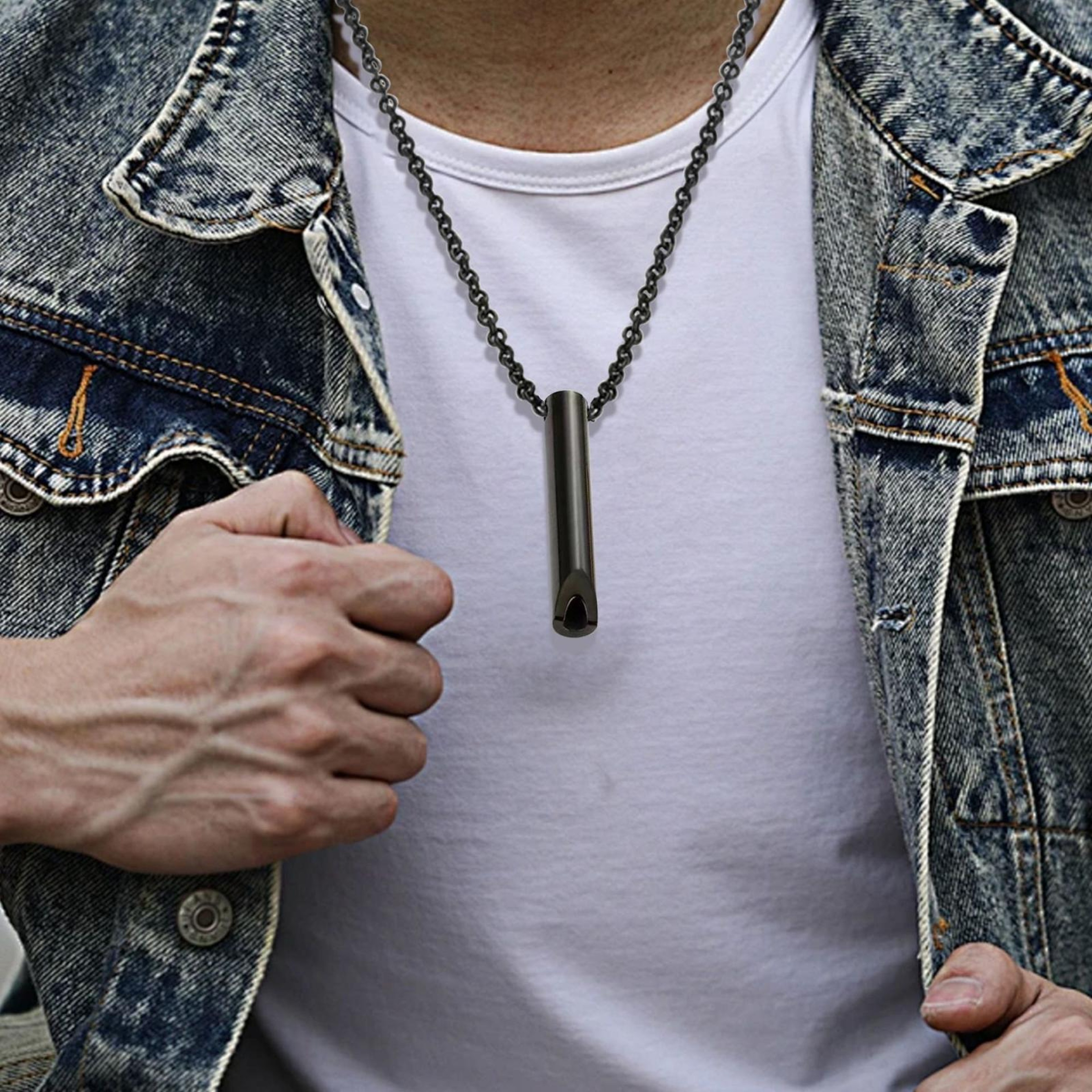 Personalised Stainless Steel Breathing Necklace Adjustable Whistle Necklace For Stress Relief 1