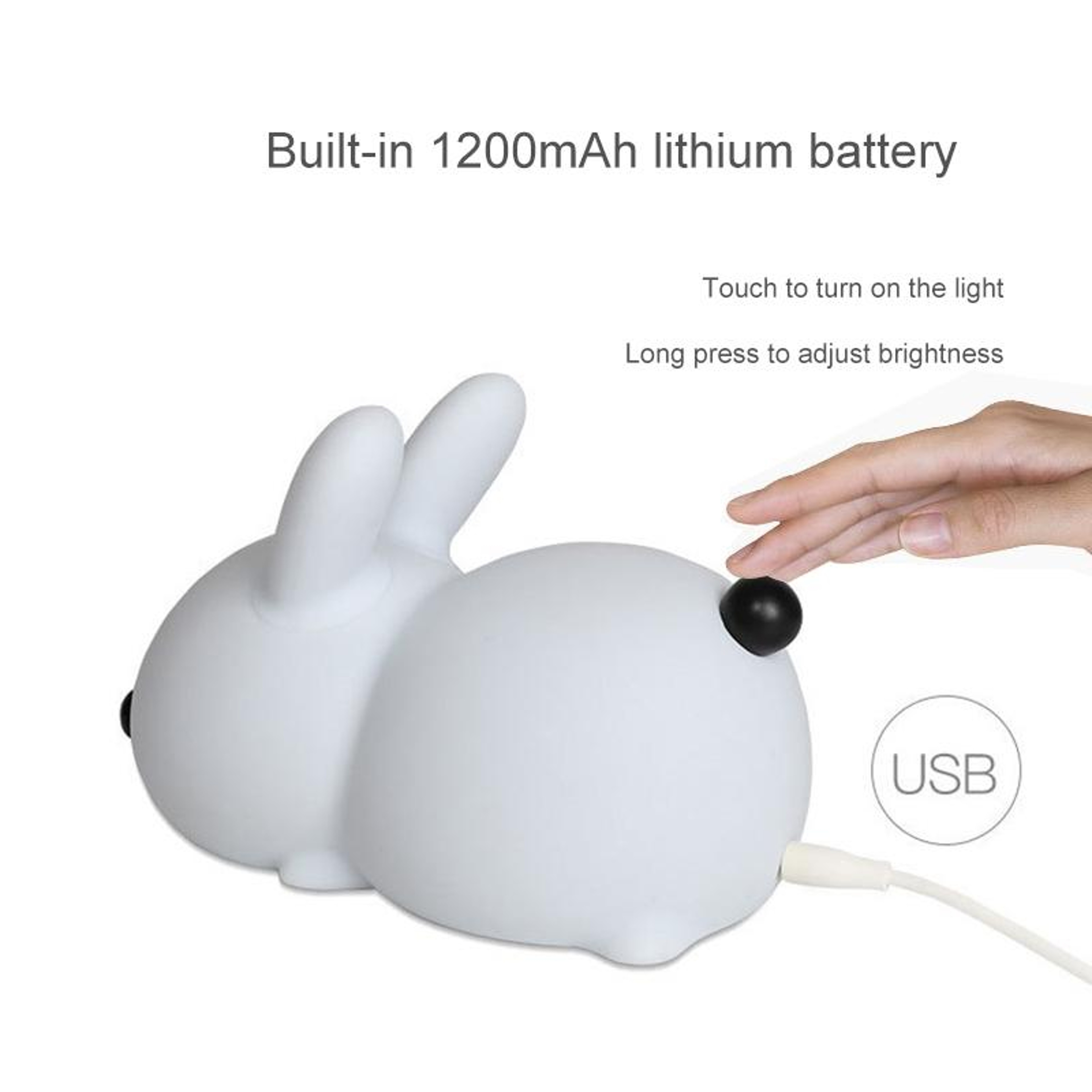Soft Silicone Rabbit USB Rechargeable Night Light with Dual Tone LED – view 3