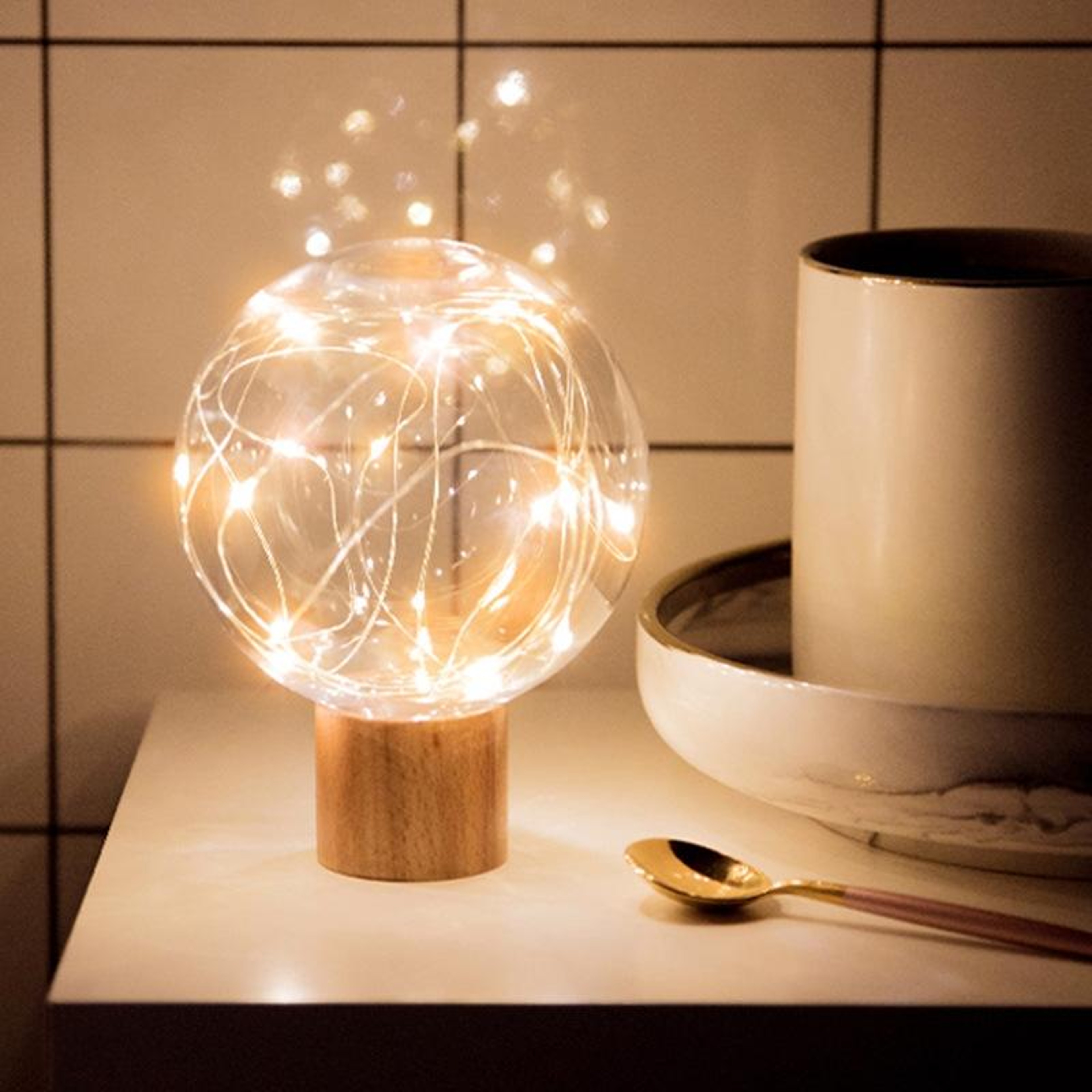 Star Moon Night Light USB LED Warm Glow On Wooden Base Ambient Lamp 0