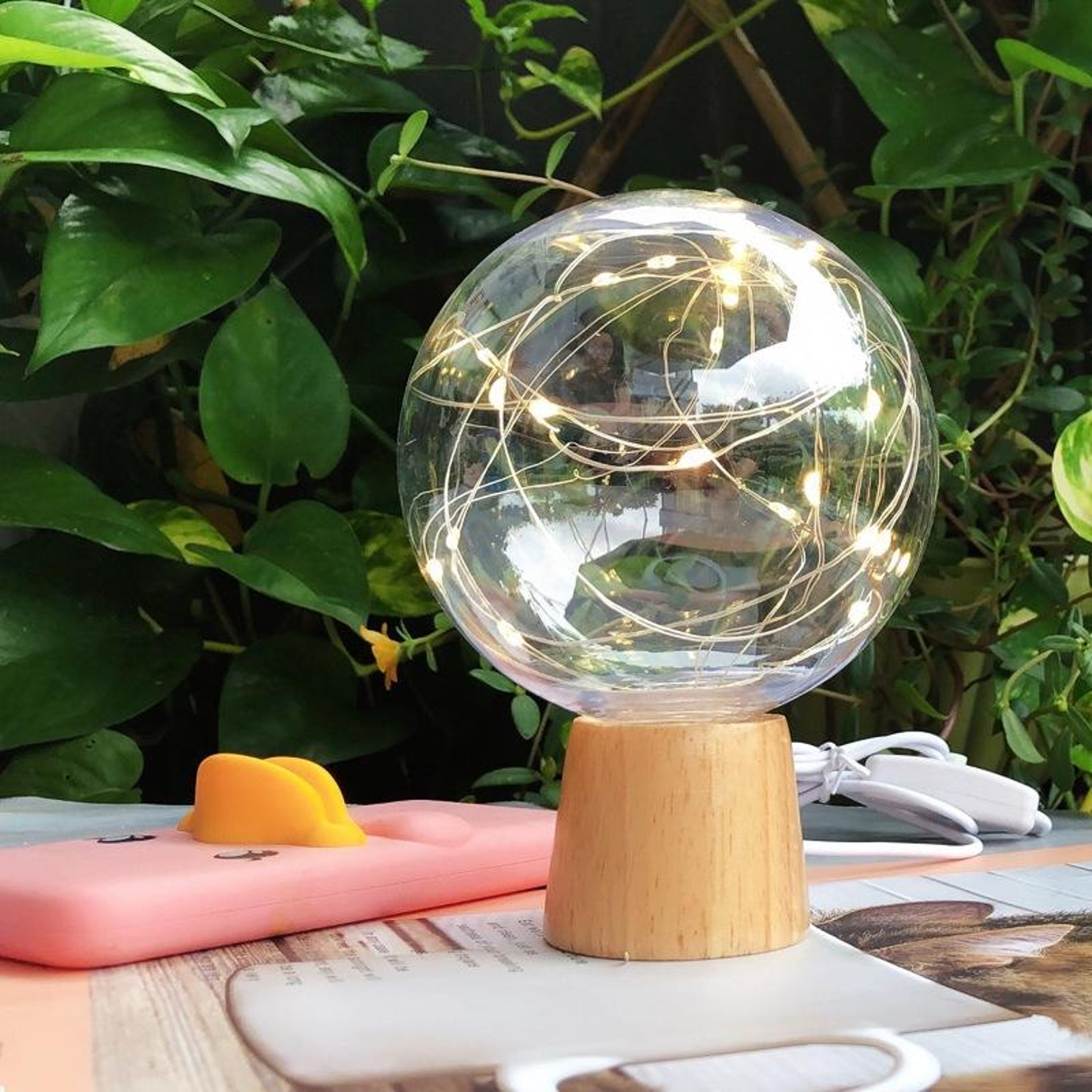 Star Moon Night Light USB LED Warm Glow On Wooden Base Ambient Lamp 6
