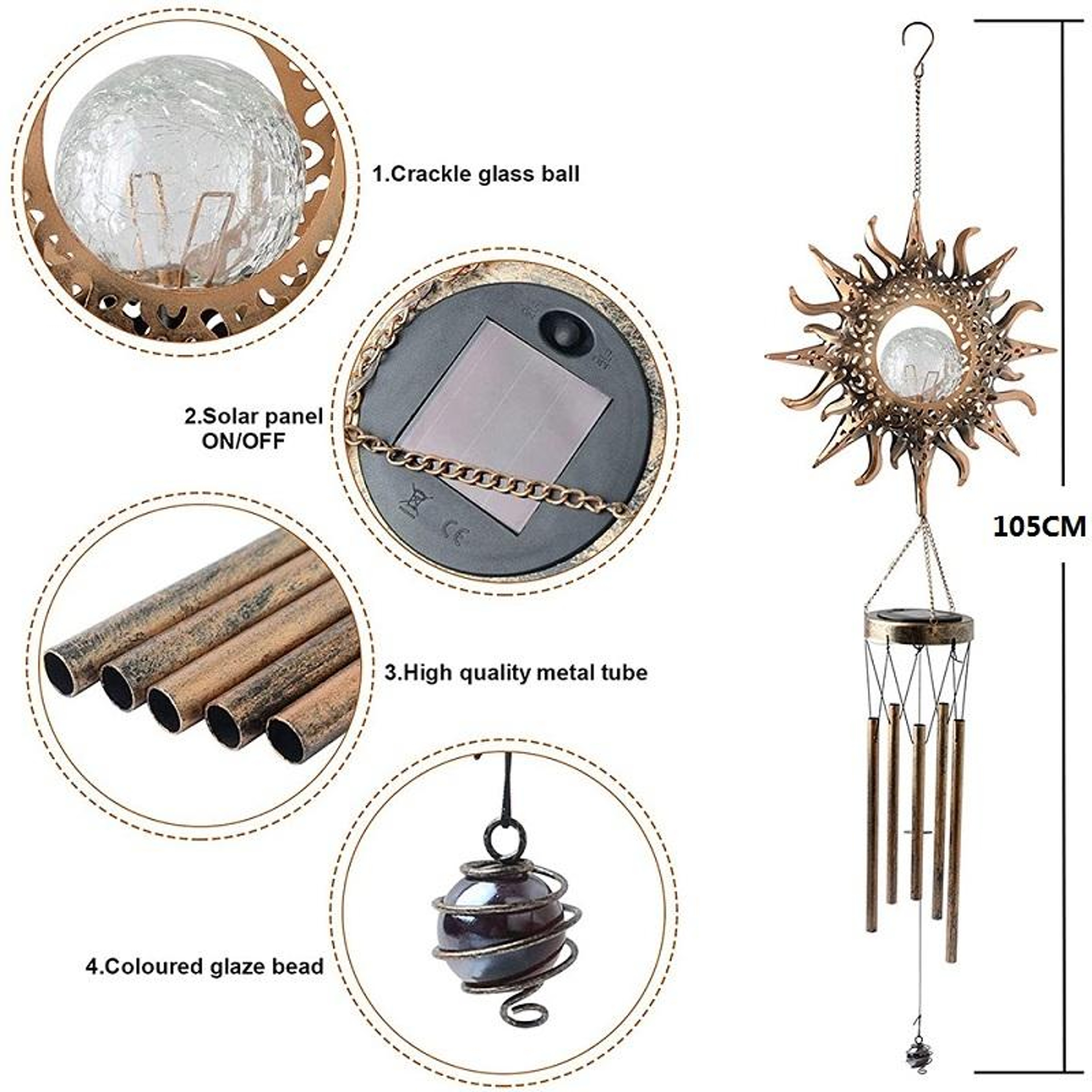 Solar Wind Chime Lamp Outdoor Decorative Outdoor Solar Hanging Light With LED Illumination  Weather 2