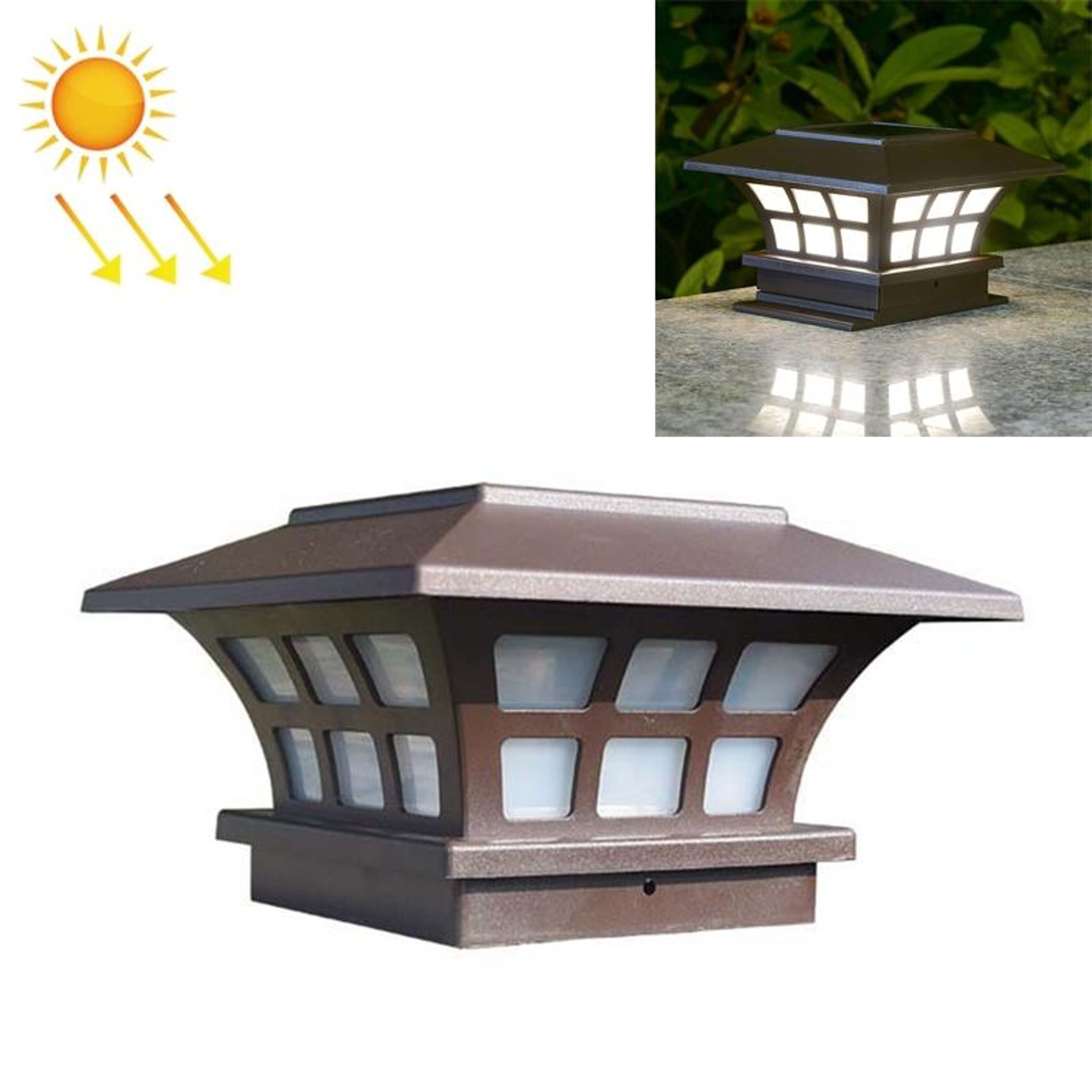 Solar Outdoor Coffee Column Wall Lamp Waterproof Decorative Light 9