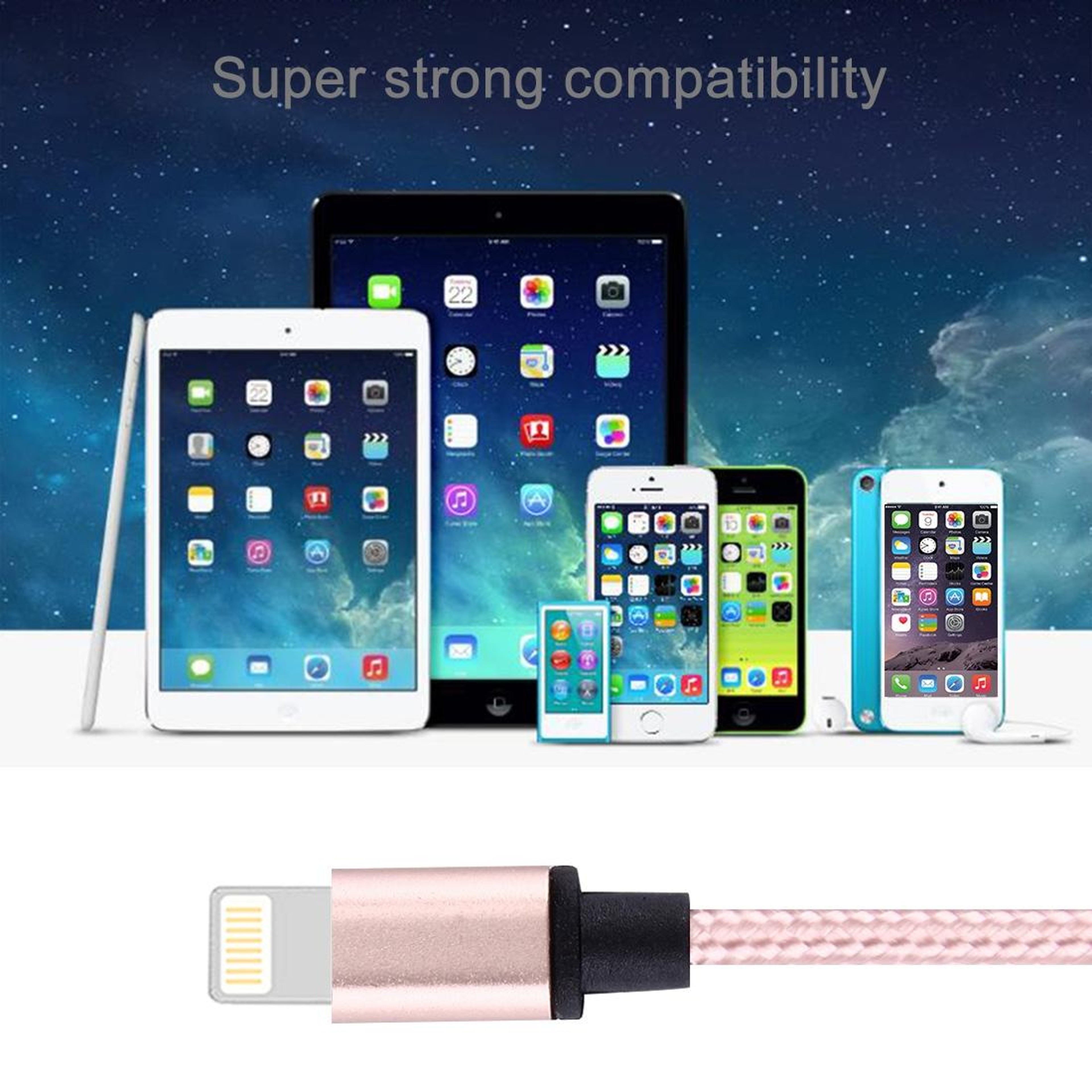 Durable Braided Metal Head 8Pin USB Charger Cable Fast Charging 4