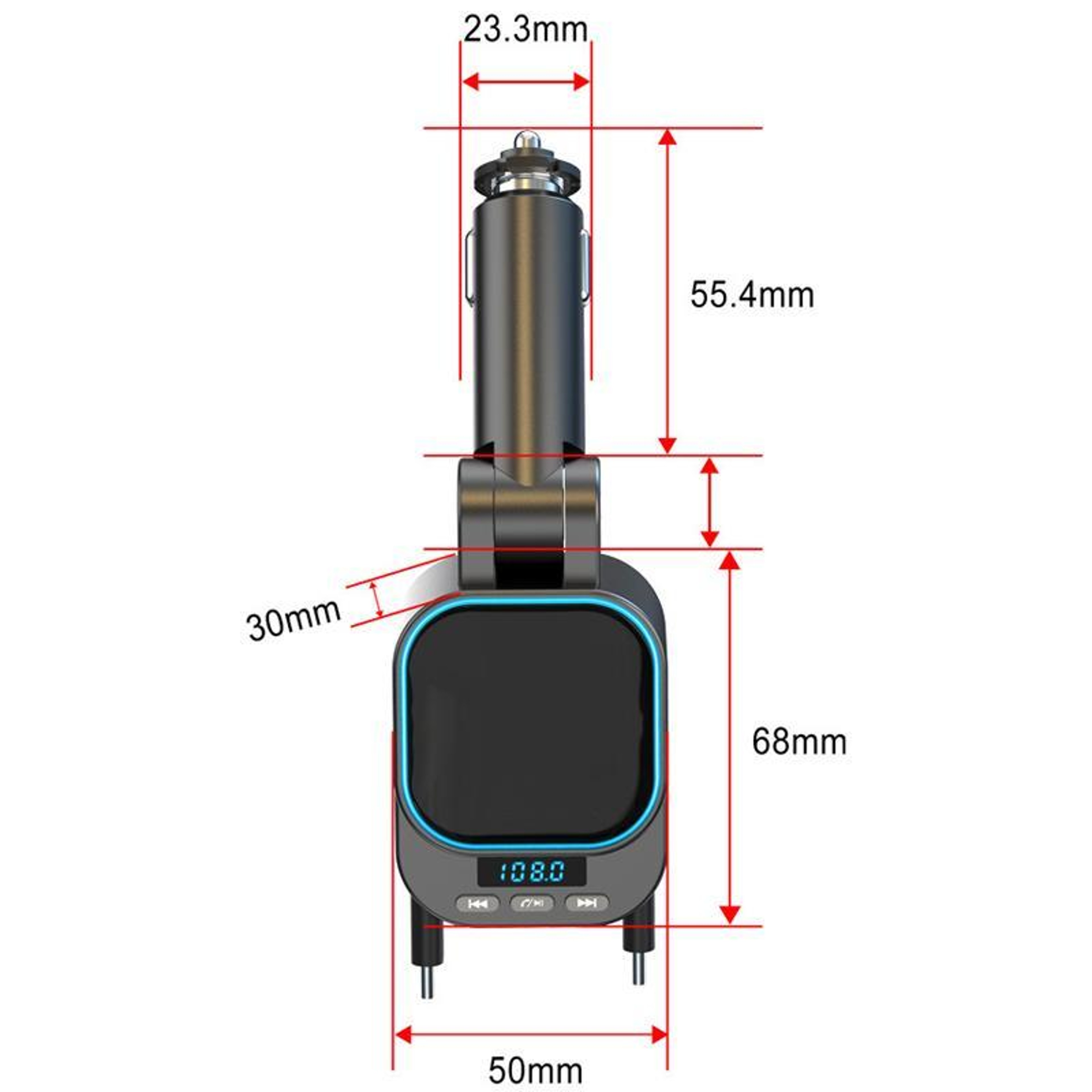 Premium Bluetooth Car Charger With Dual Retractable Cables  FM Transmitter 7