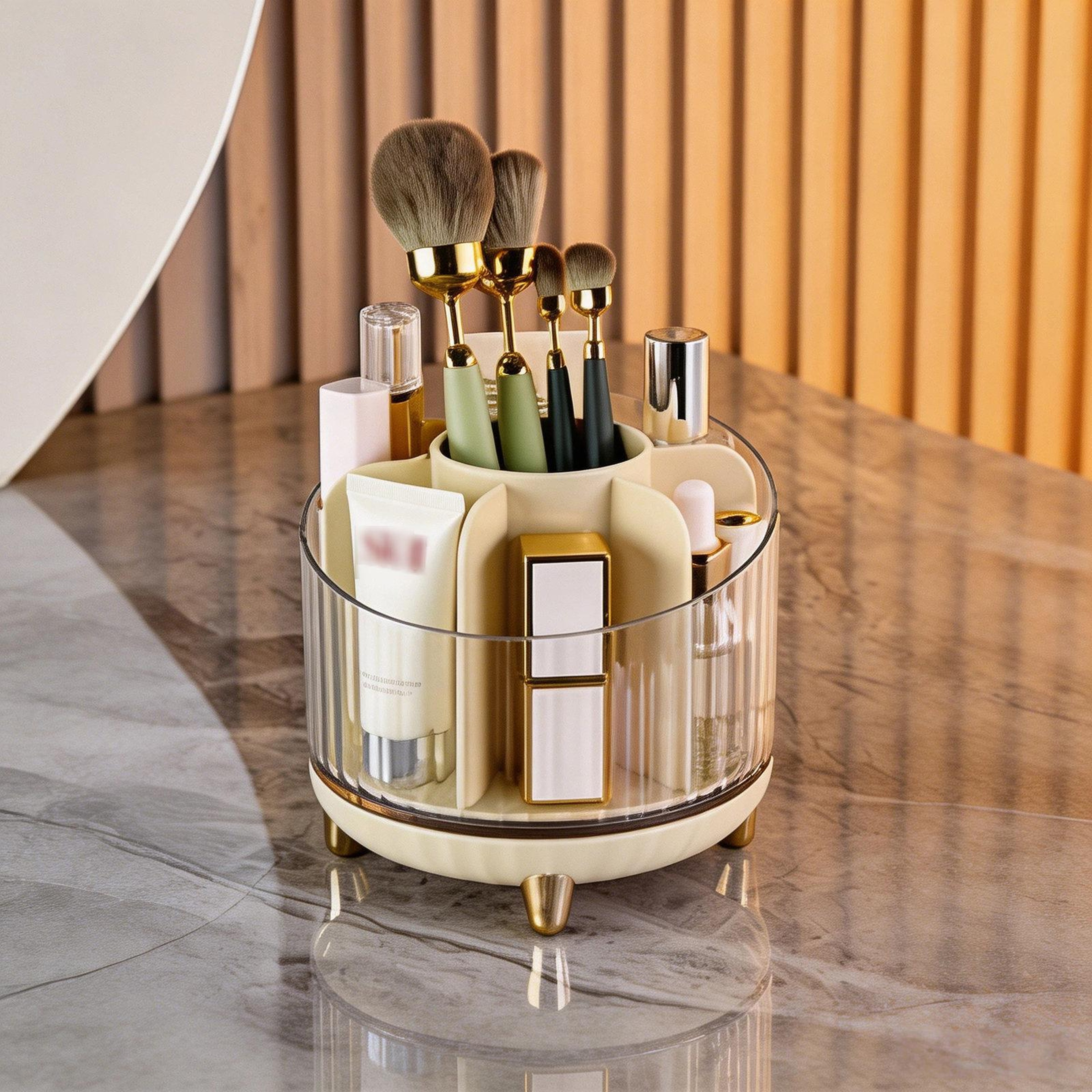 Rotating Makeup Organizer For Vanity And Cosmetic Storage Box 0