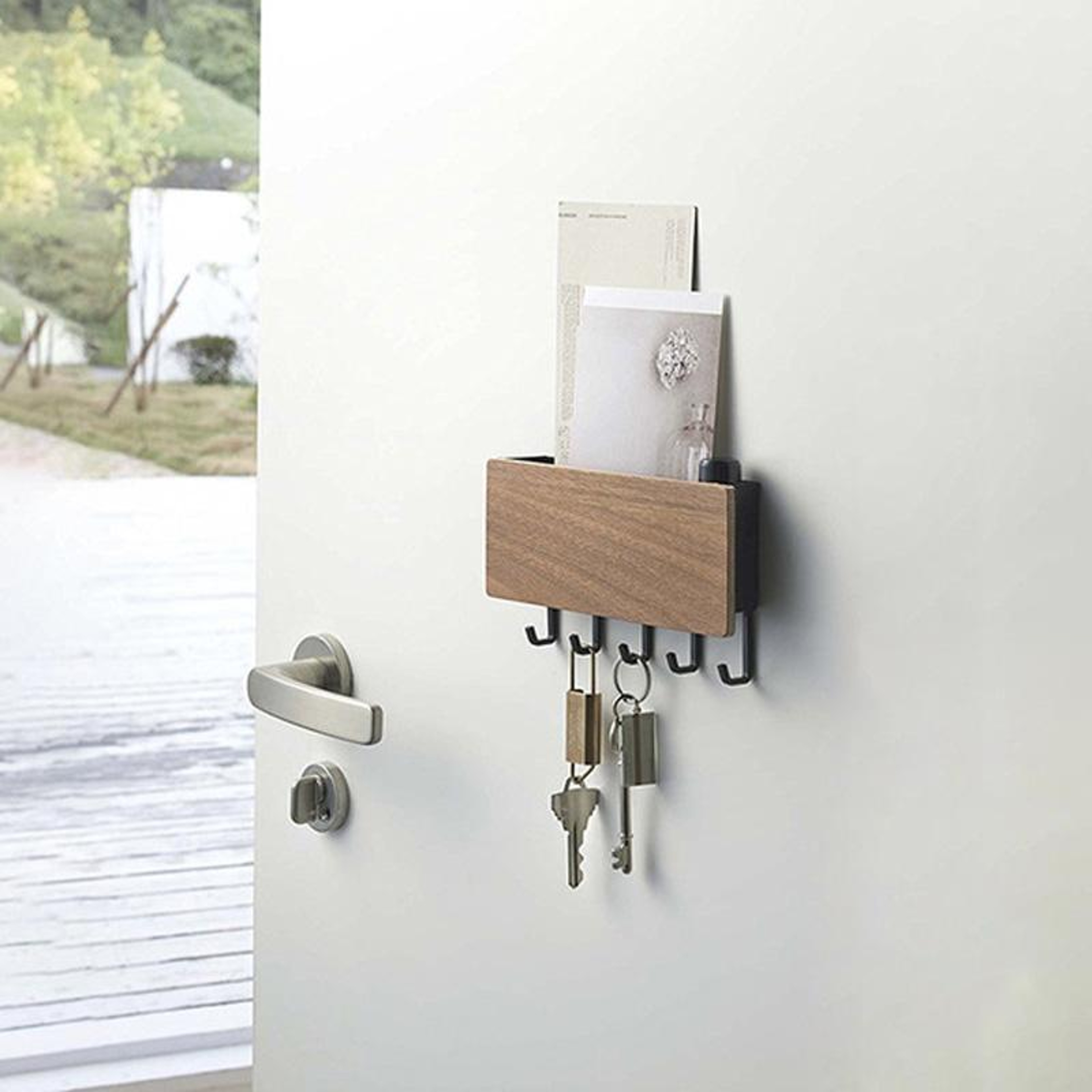 No Drill Wall Key Hanger With Hooks And Shelf White Entryway Organizer 7