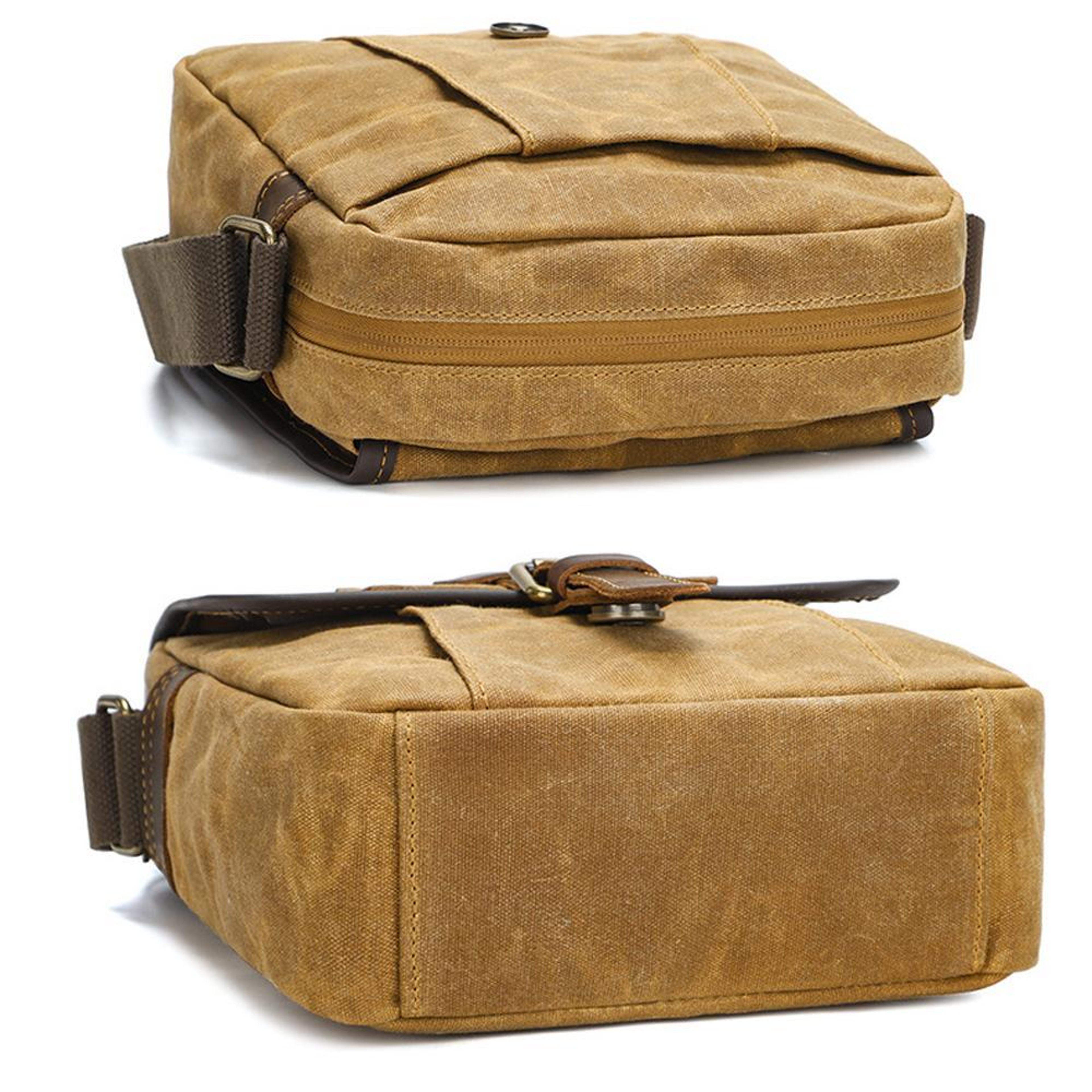 Mens Waxed Canvas Crossbody Bag Vintage Leather Messenger Bag for Daily Commute – view 5