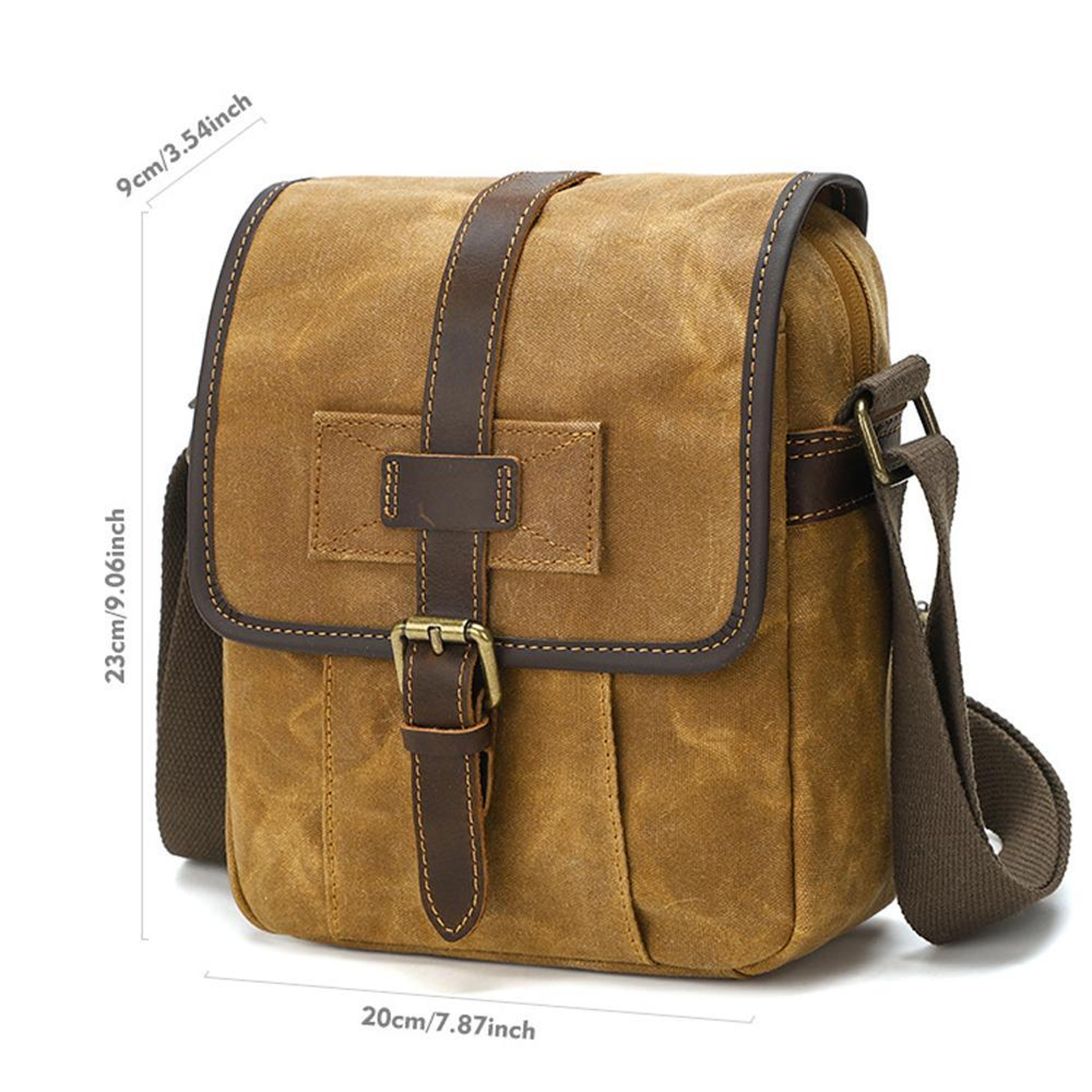 Mens Waxed Canvas Crossbody Bag Vintage Leather Messenger Bag for Daily Commute – view 9