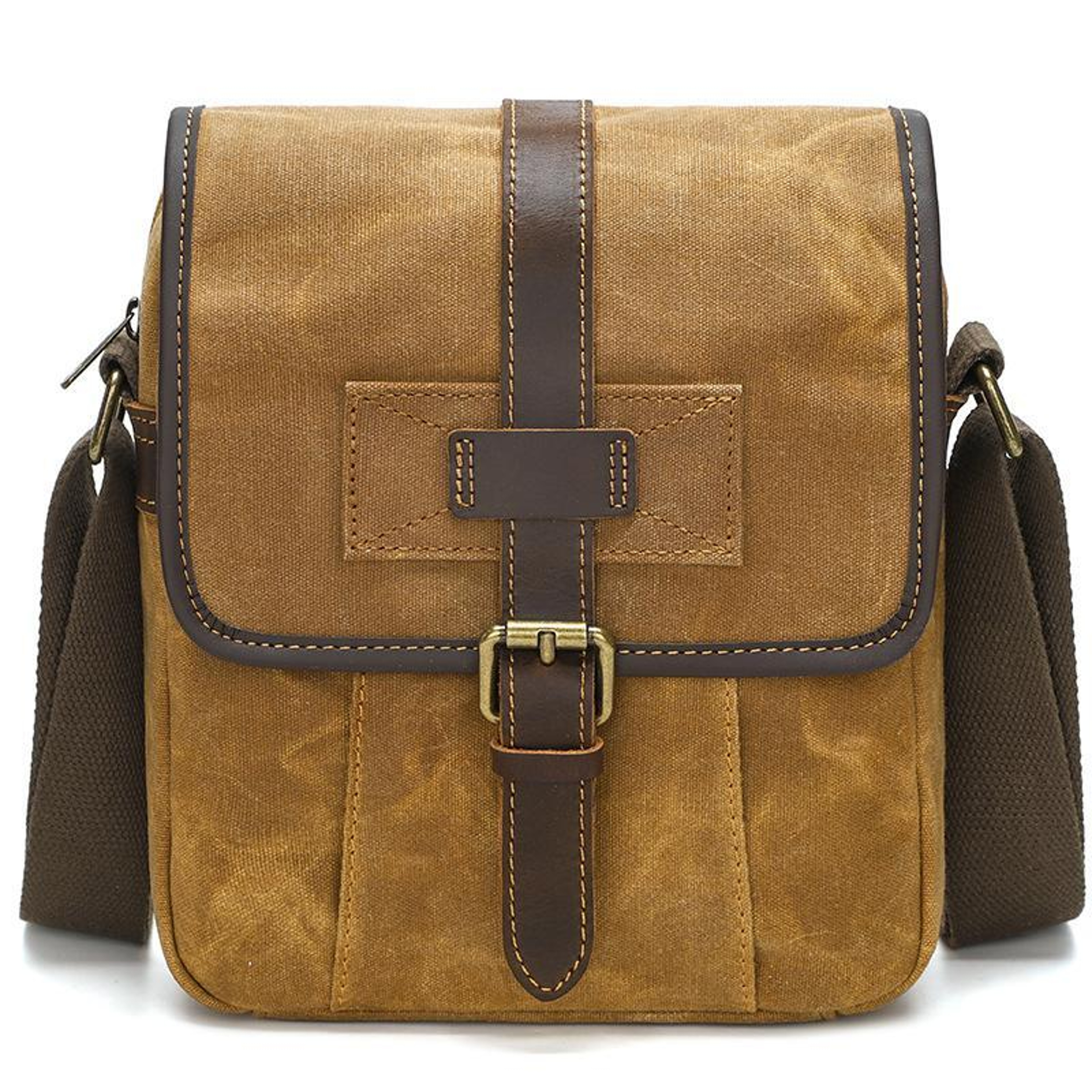 Mens Waxed Canvas Crossbody Bag Vintage Leather Messenger Bag for Daily Commute – view 10