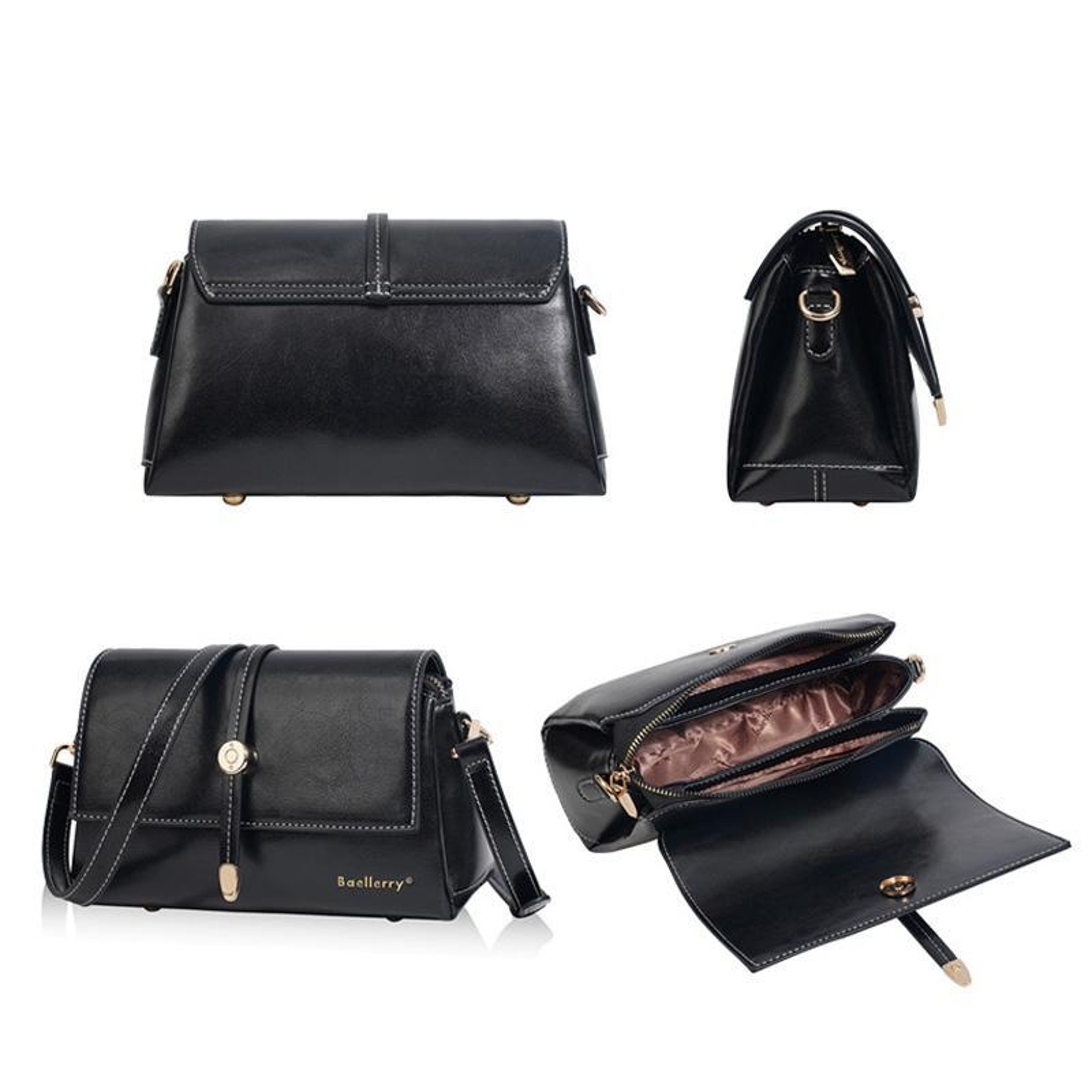 Vintage Waxed Leather Crossbody Bag Womens Small Shoulder Purse with Metal Buckle – view 4