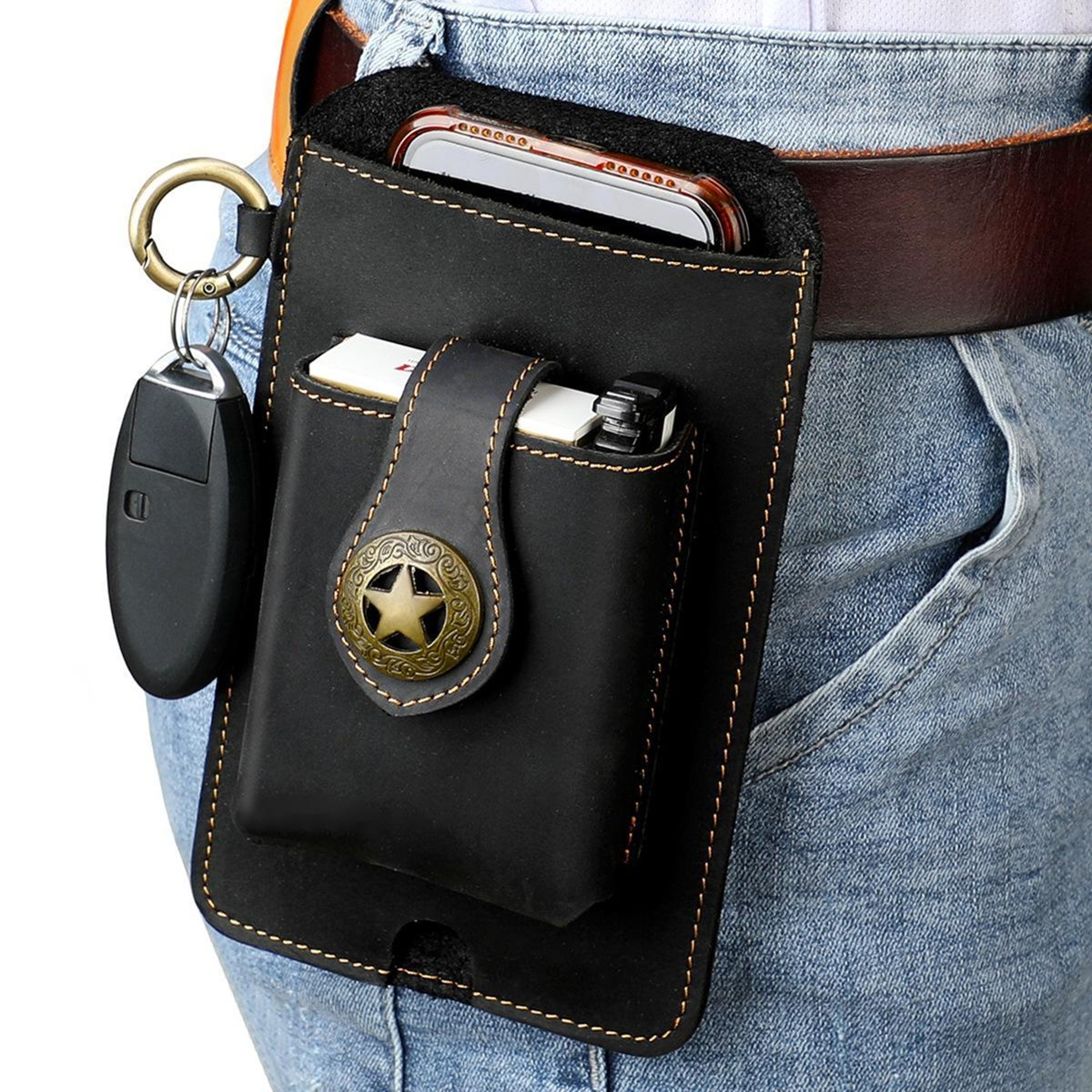 Genuine Leather Mens Belt Pouch Outdoor Mobile Phone Waist Bag – view 3