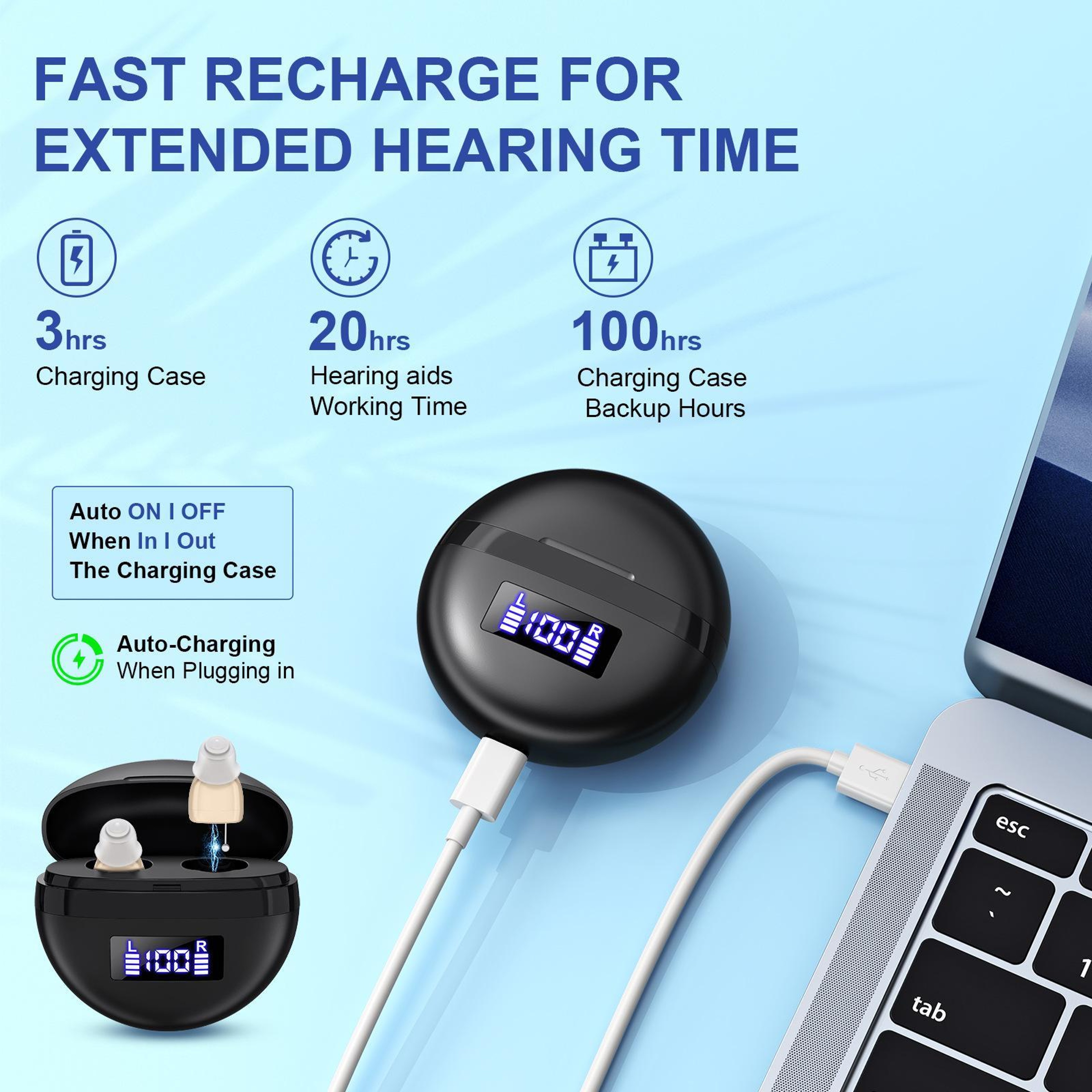Premium Invisible Hearing Aids With Digital Display Charging Case Rechargeable Noise Cancelling Sou 3