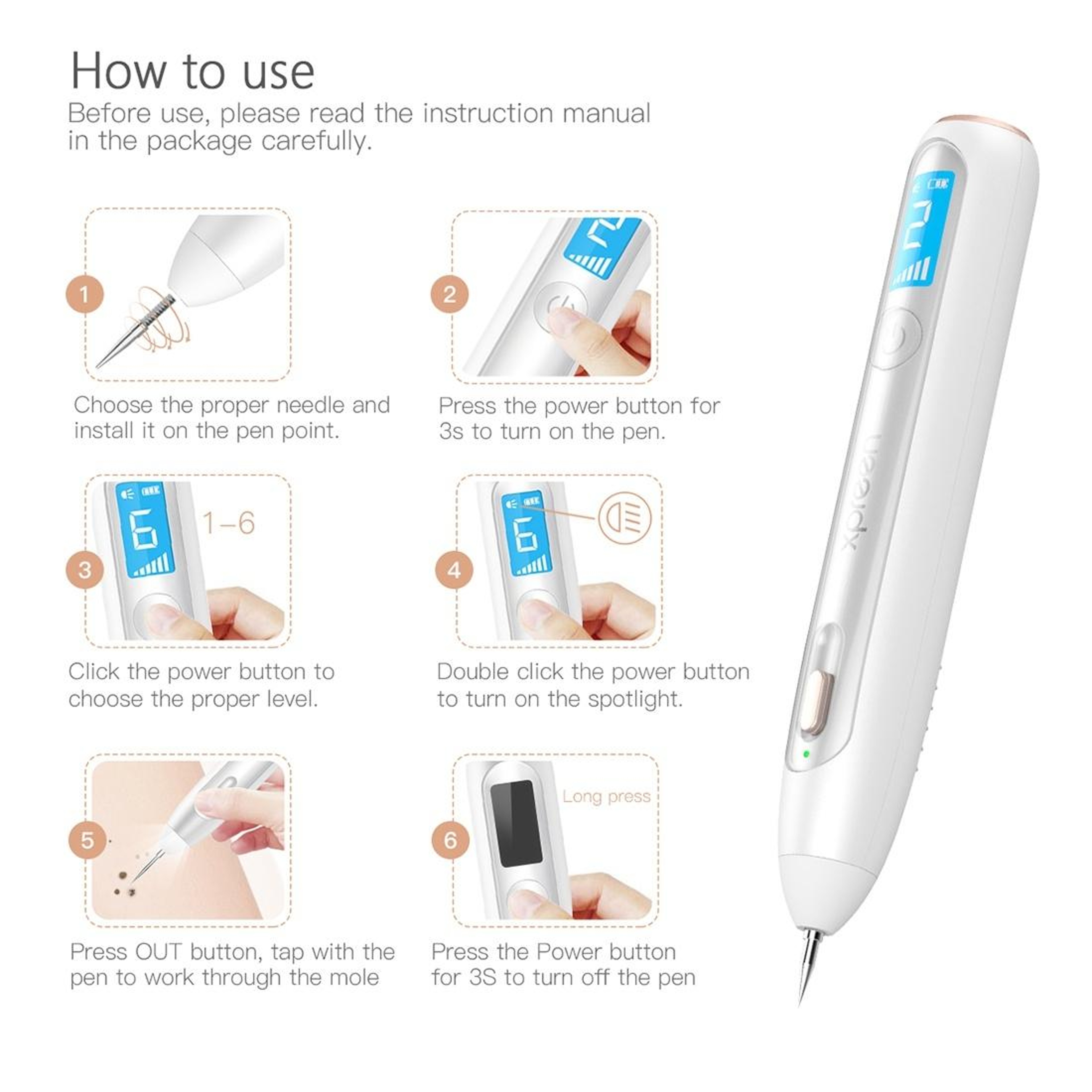 XPREEN Rechargeable Skin Tag Remover Pen With LED Spotlight 4