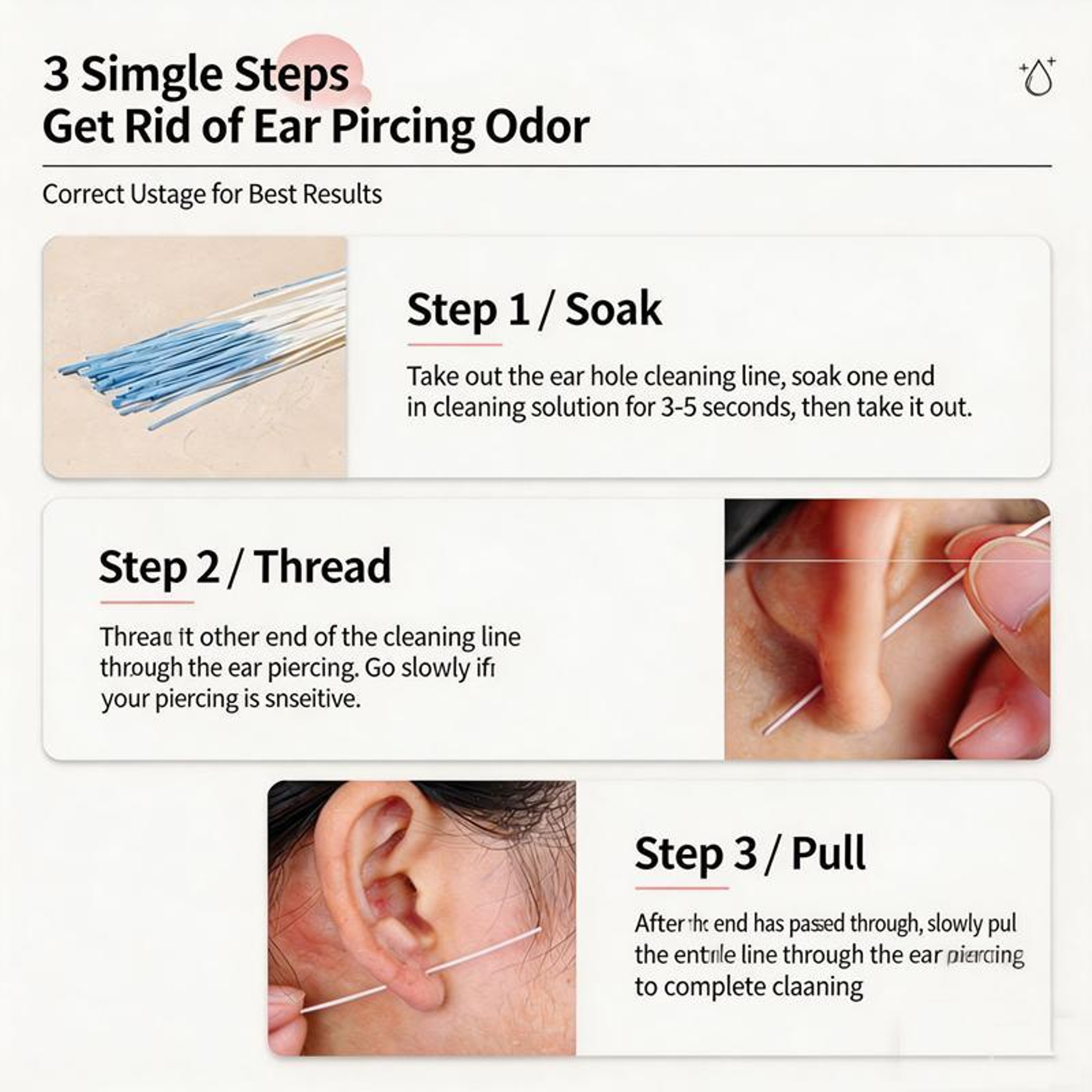 Disposable Ear Piercing Cleaner Floss for Fresh, Odor Free Ear Holes – view 5