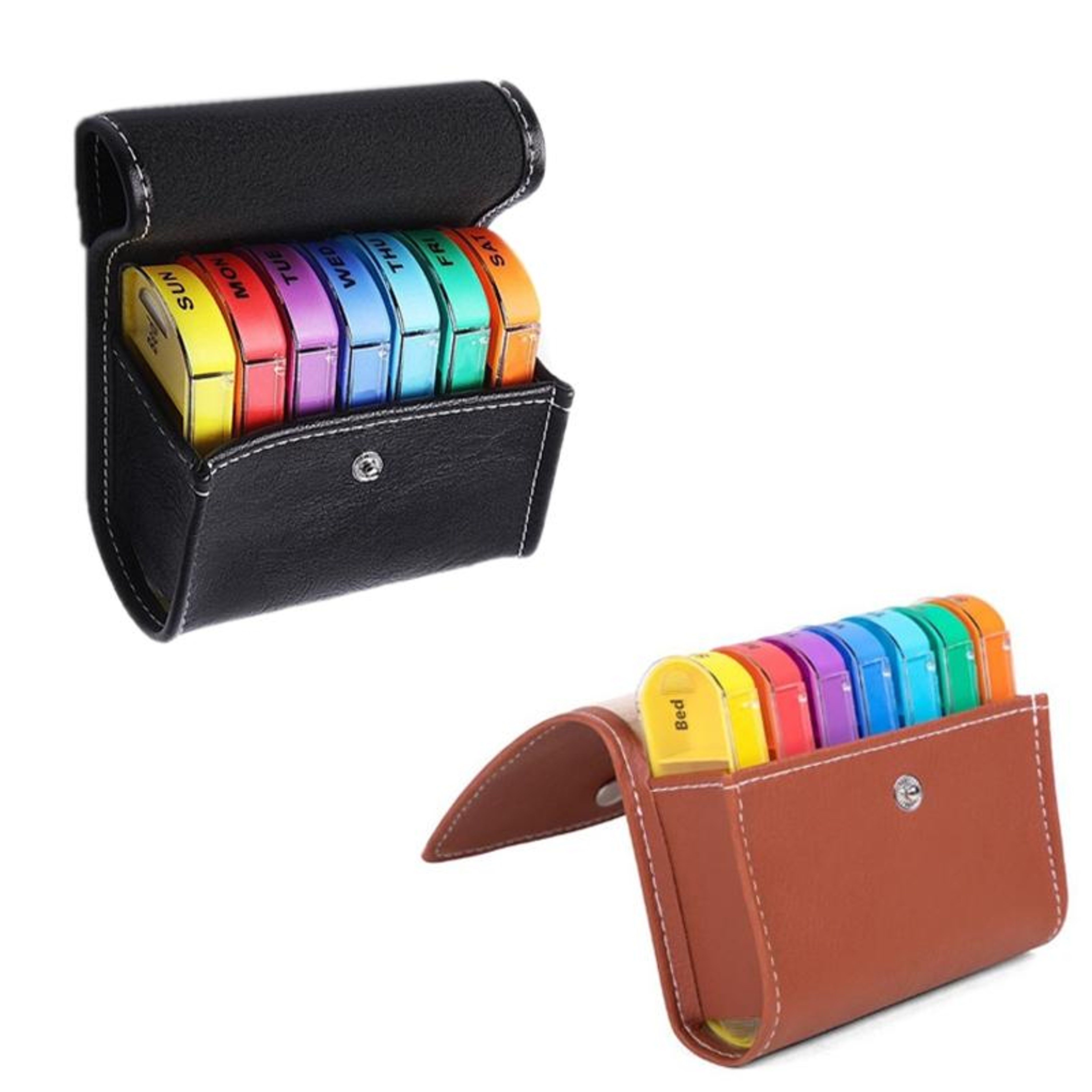 Premium Weekly Pill Organizer  Portable Leather Pill Holder Case 1