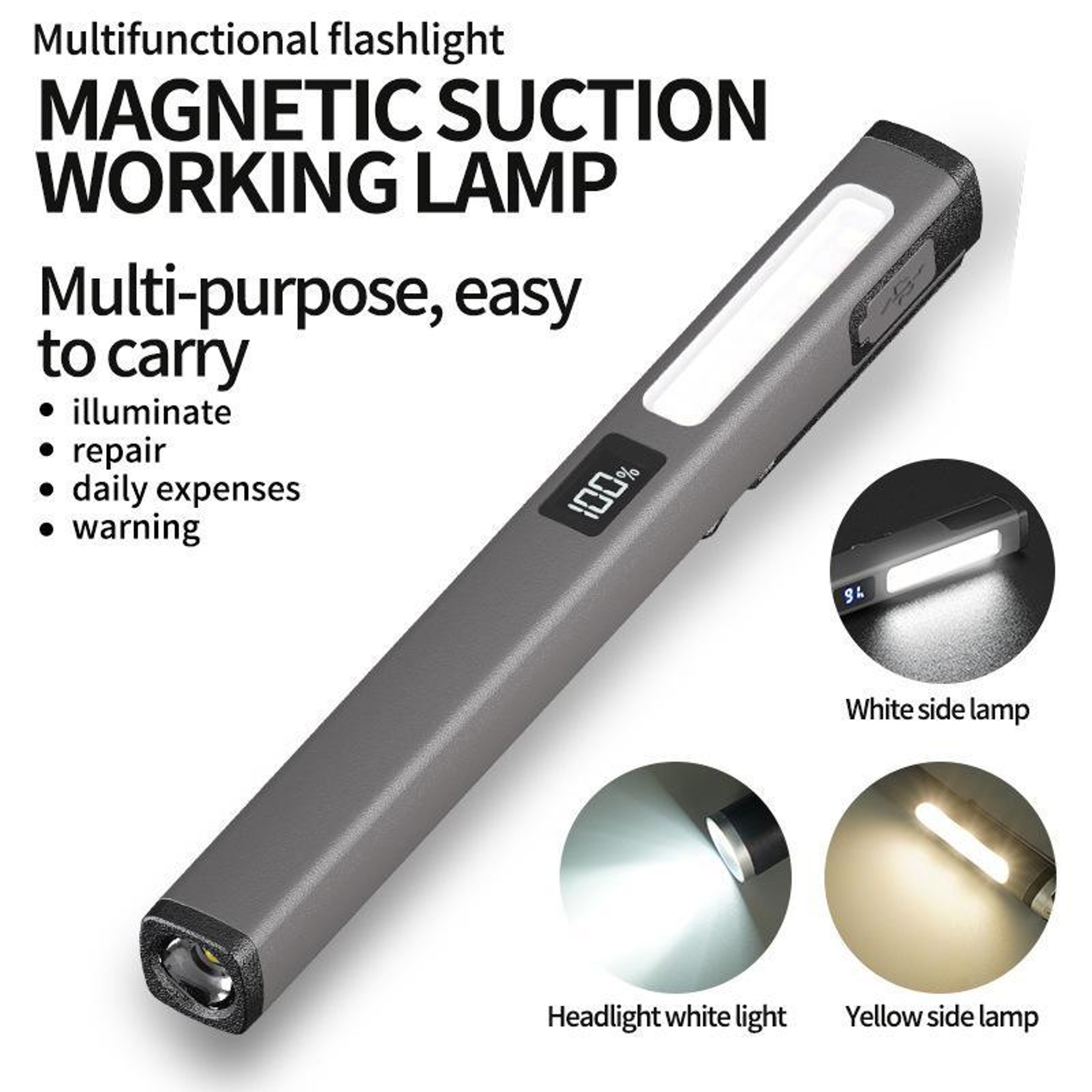 Compact COB Pen Light USB Rechargeable Work Light With Strong Magnetic Clip For Auto Repair 2