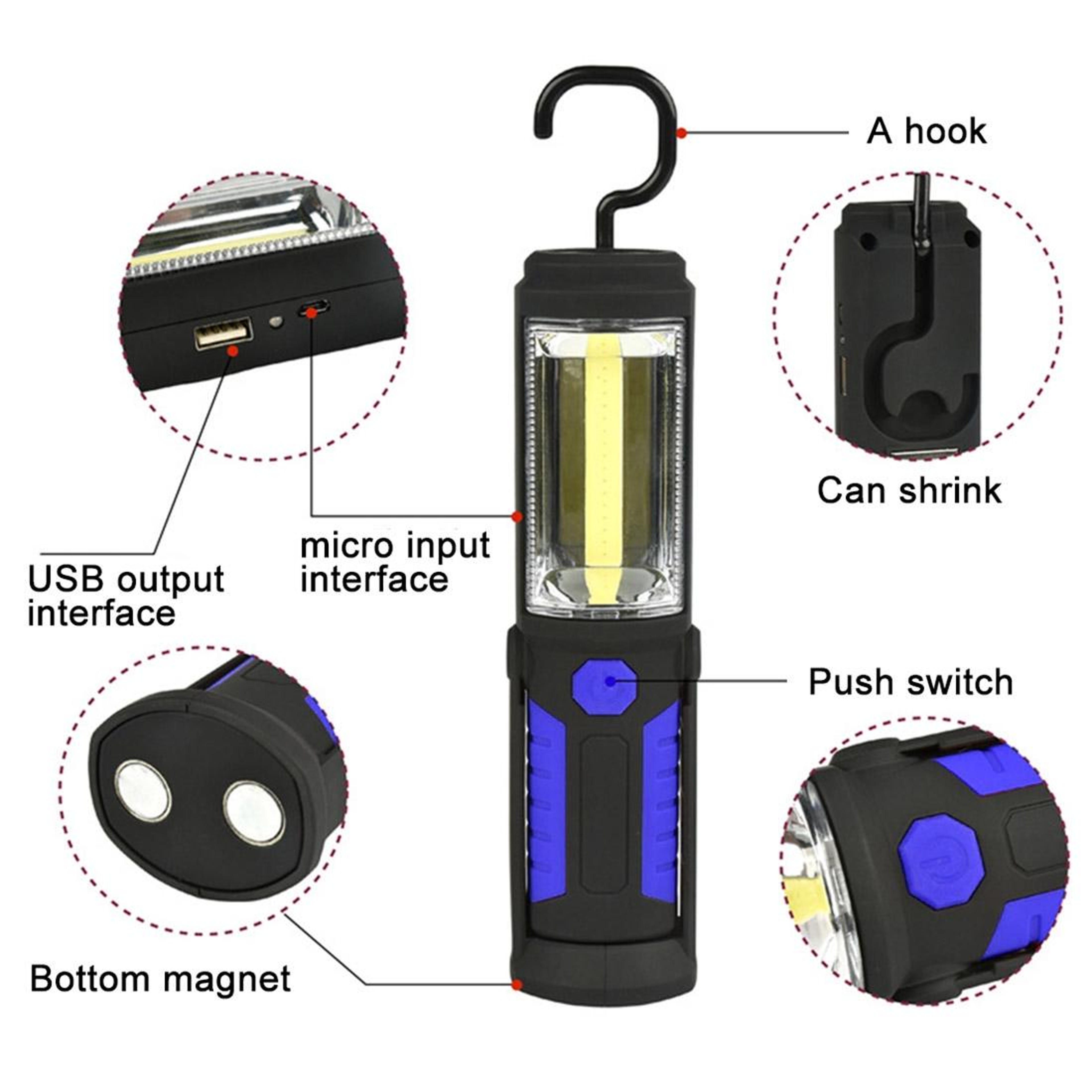 Waterproof USB Rechargeable Magnetic LED Torch Work Light with Swivel Hook – view 14