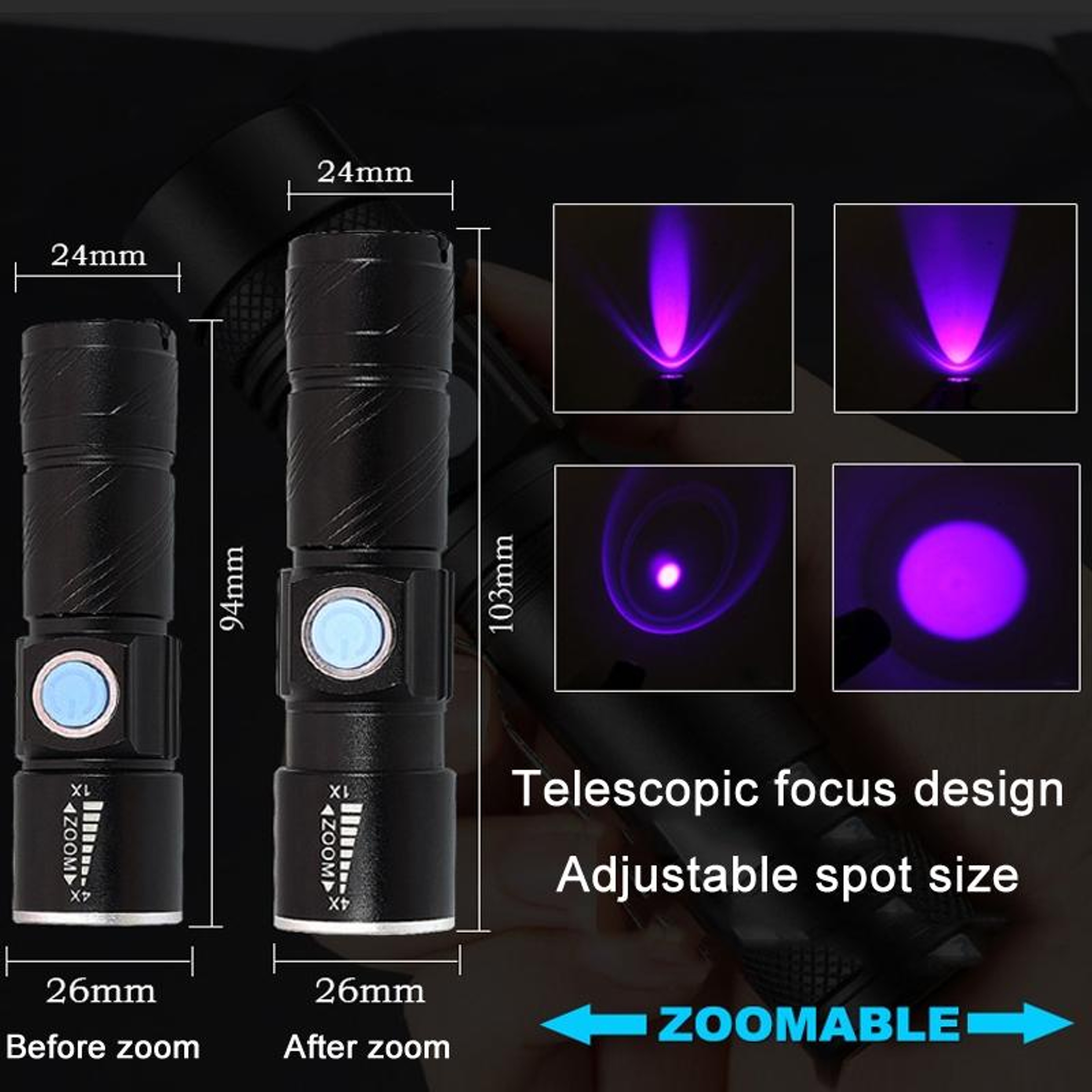 USB Rechargeable UV Flashlight For Jade Identification Portable Ultraviolet Torch  Gemstone Fluores 3