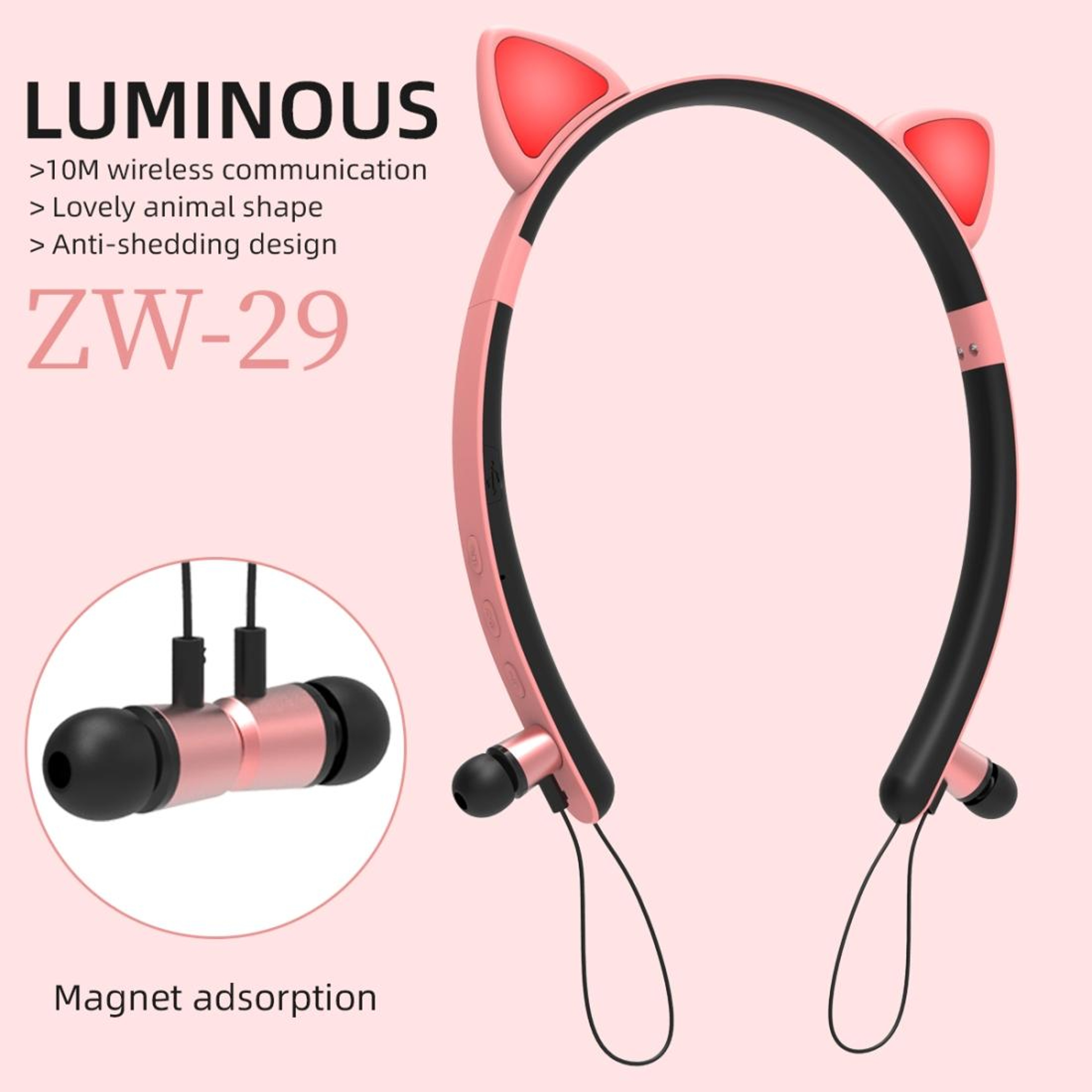 Wireless Bluetooth Cat Ear Headphones LED Light Portable Stereo HIFI Mic Headset 6