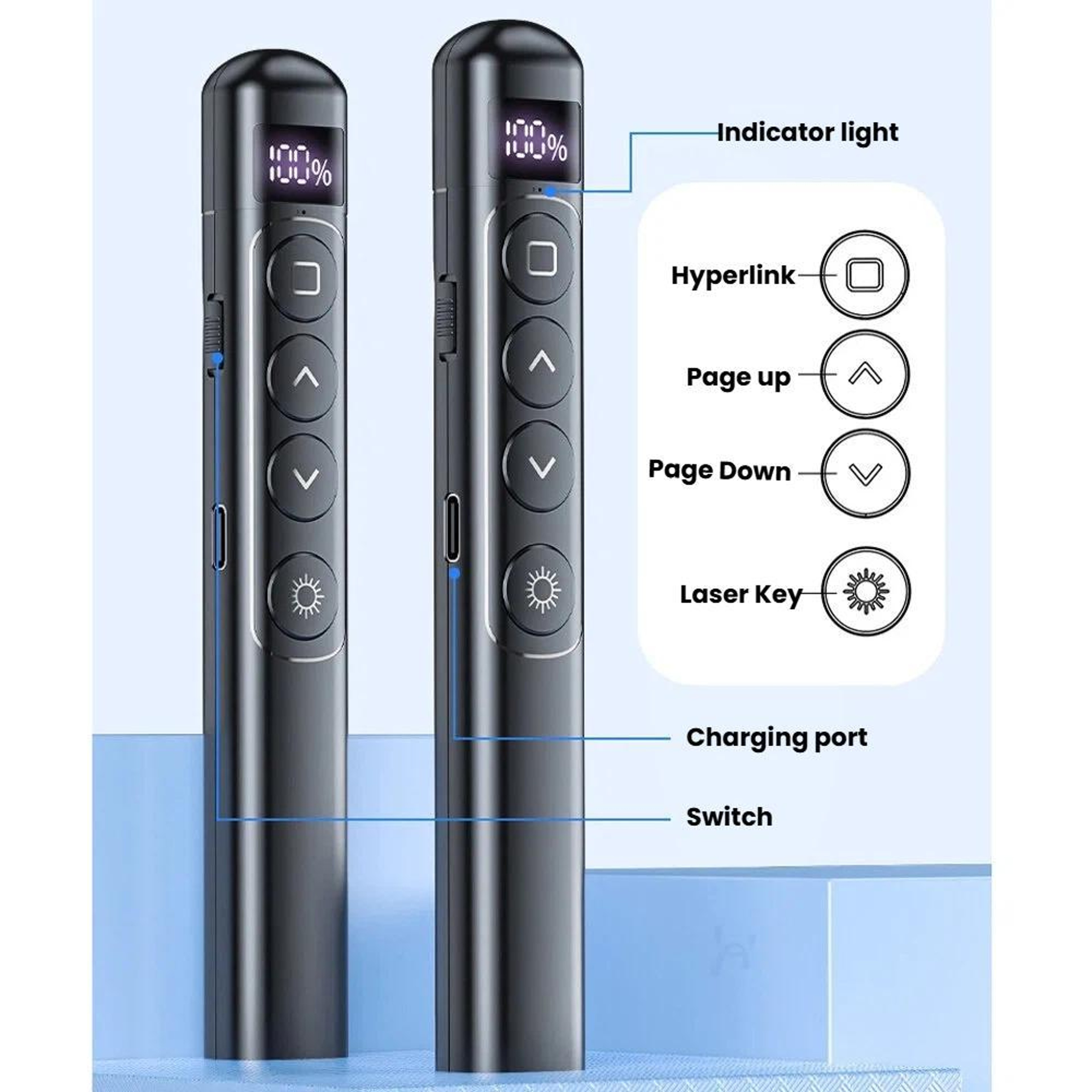 SmartDisplay Wireless Presentation Clicker With Laser Pointer Rechargeable RF 6