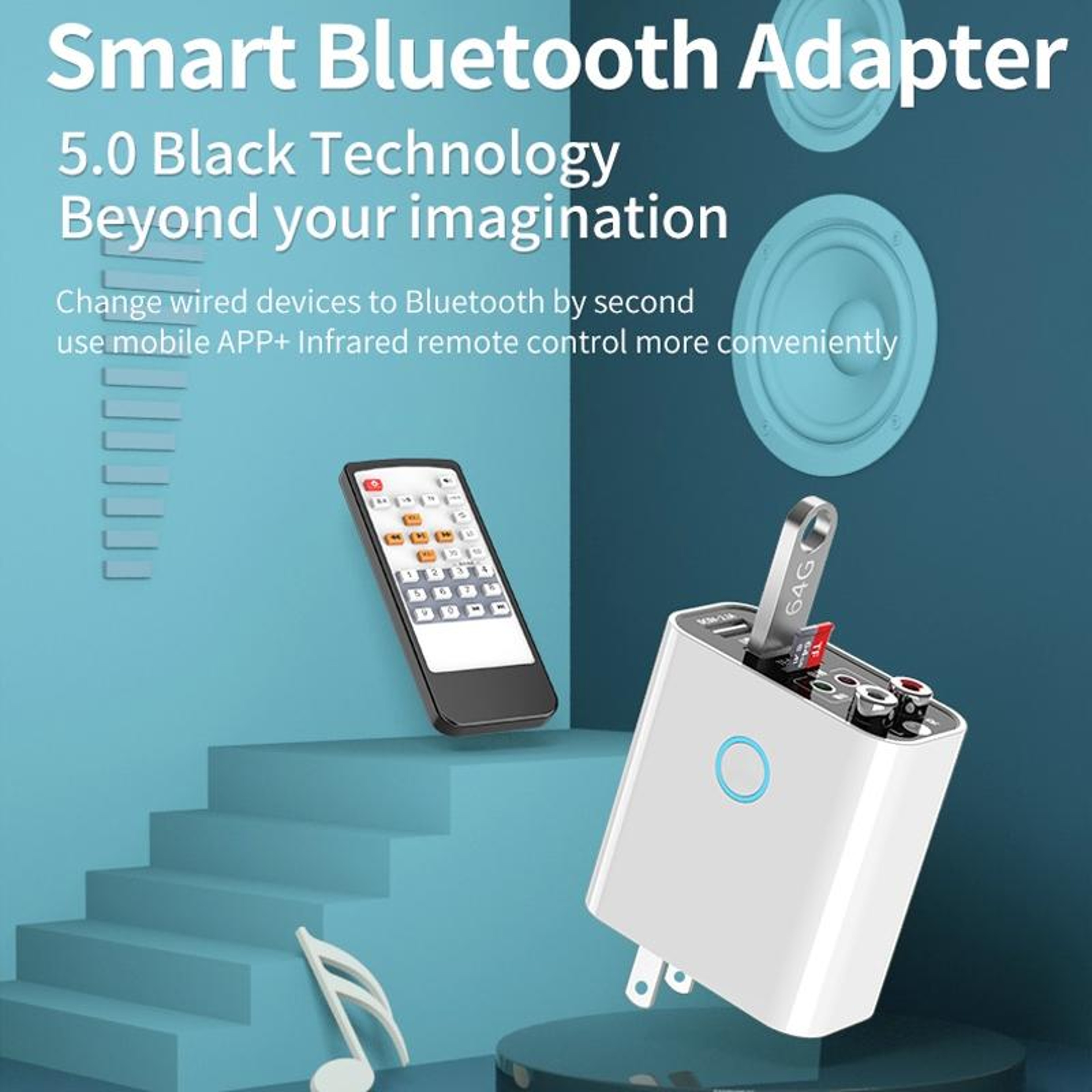 Premium Bluetooth Audio Transmitter  Receiver Dual Output Adapter With Remote Control 1