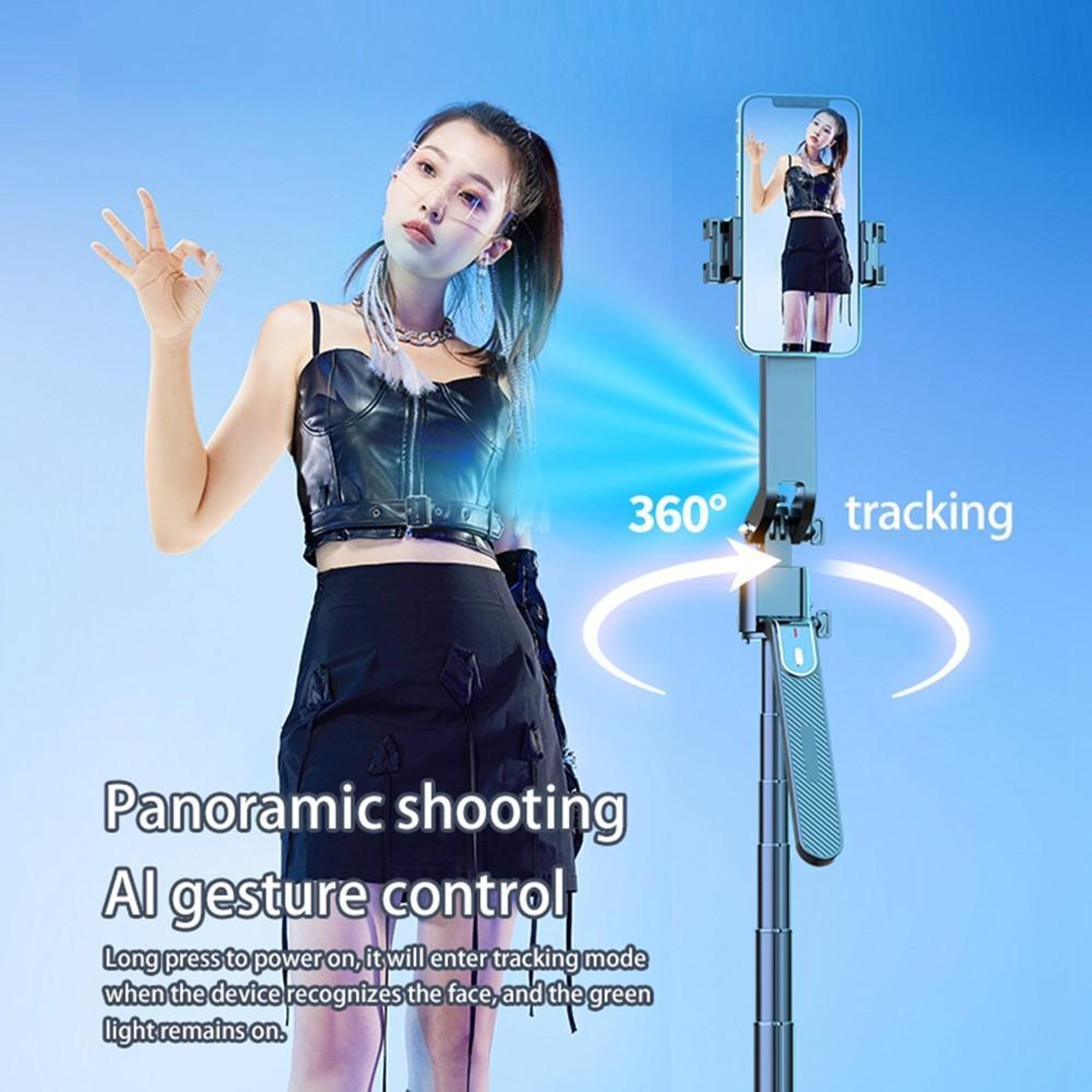 Auto Face Tracking Gimbal Selfie Stick Tripod with Bluetooth Remote for Live Streaming & Vlogging – view 5