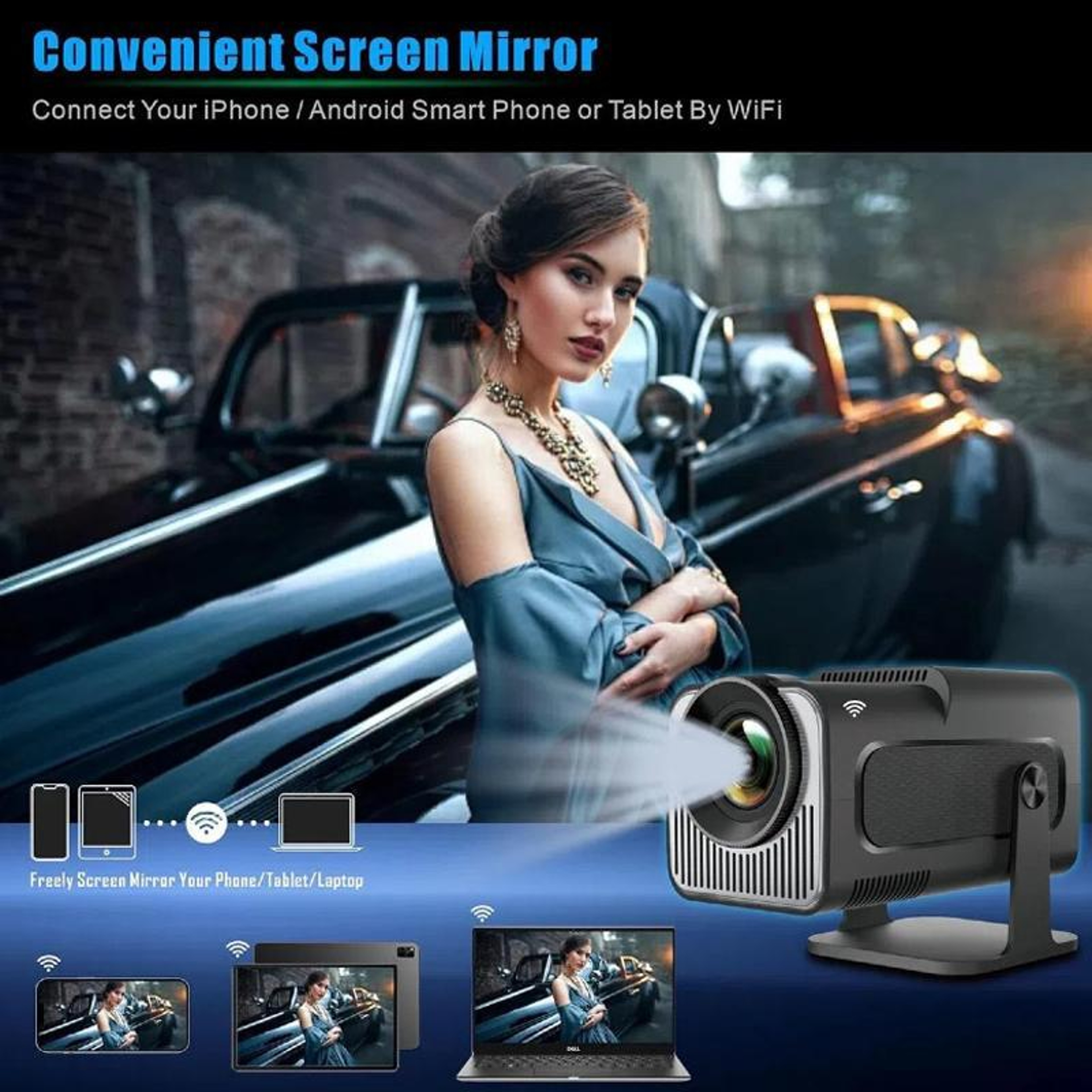 Smart Portable 4K HD Projector With Android 11 WiFi 6  Bluetooth Screen Mirroring 4
