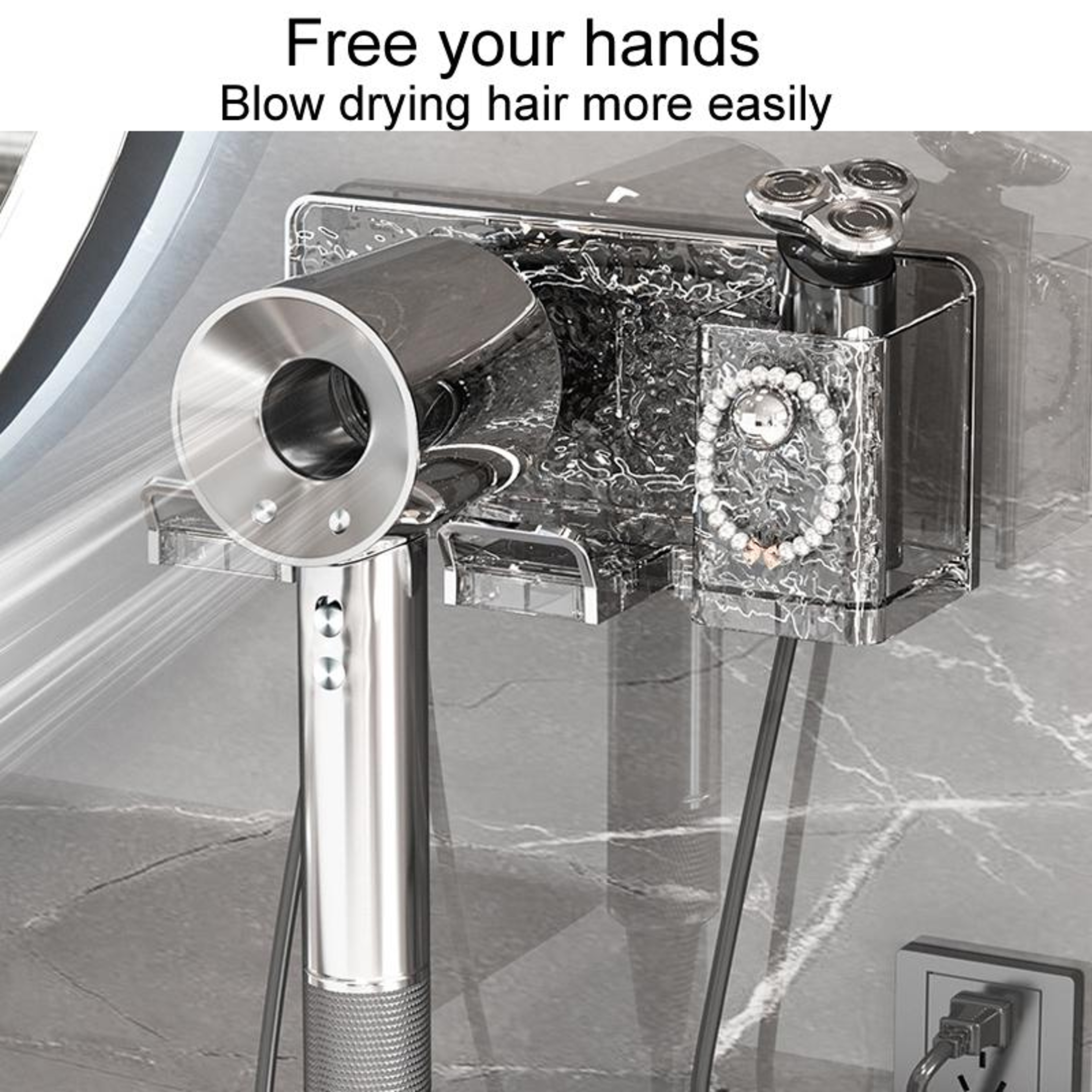 Wall Mounted Hair Dryer Rack With Storage Shelf  No Drill Installation 3
