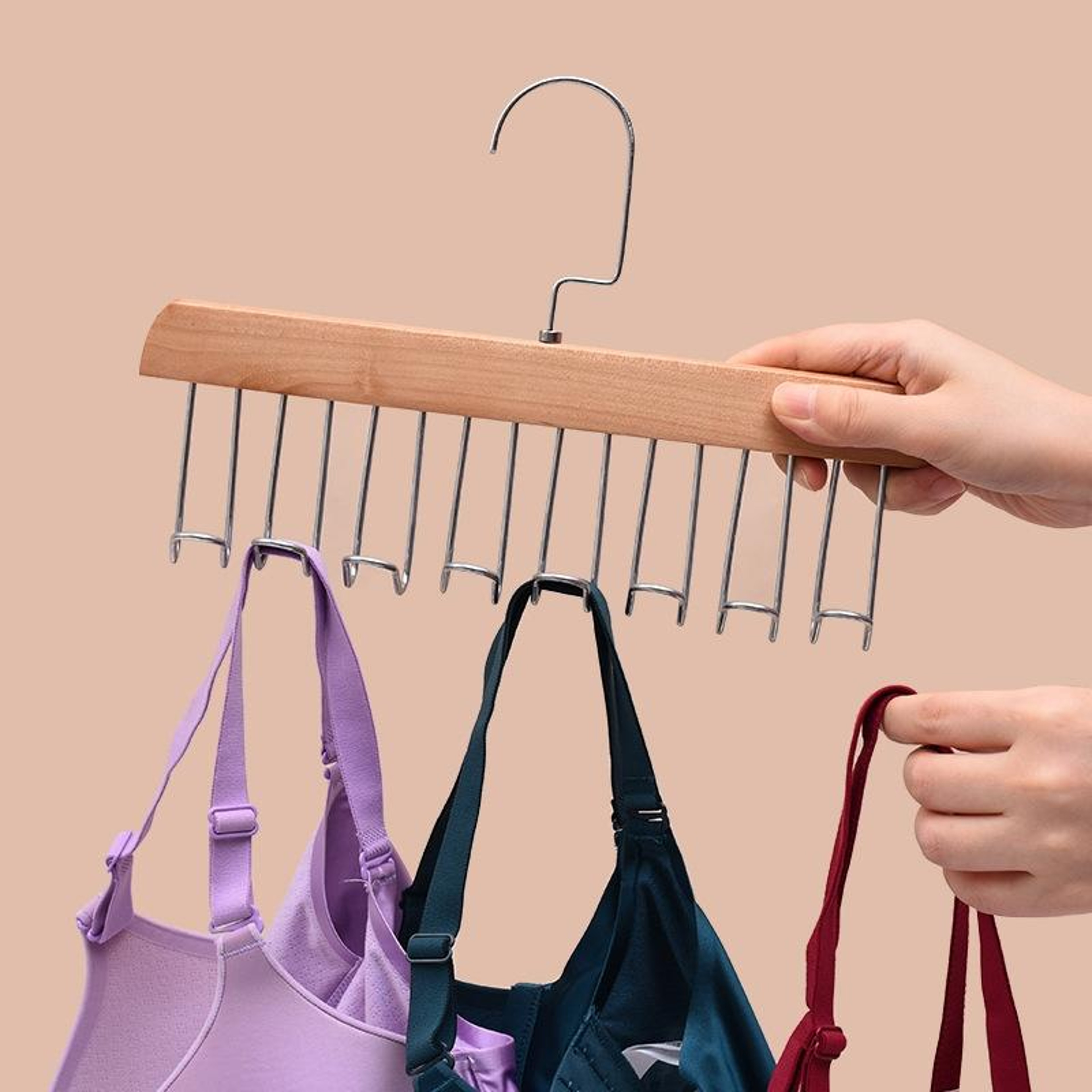 Wooden Multi Hook Lingerie  Tie Organizer Hanger Space Saving Drying Rack 4