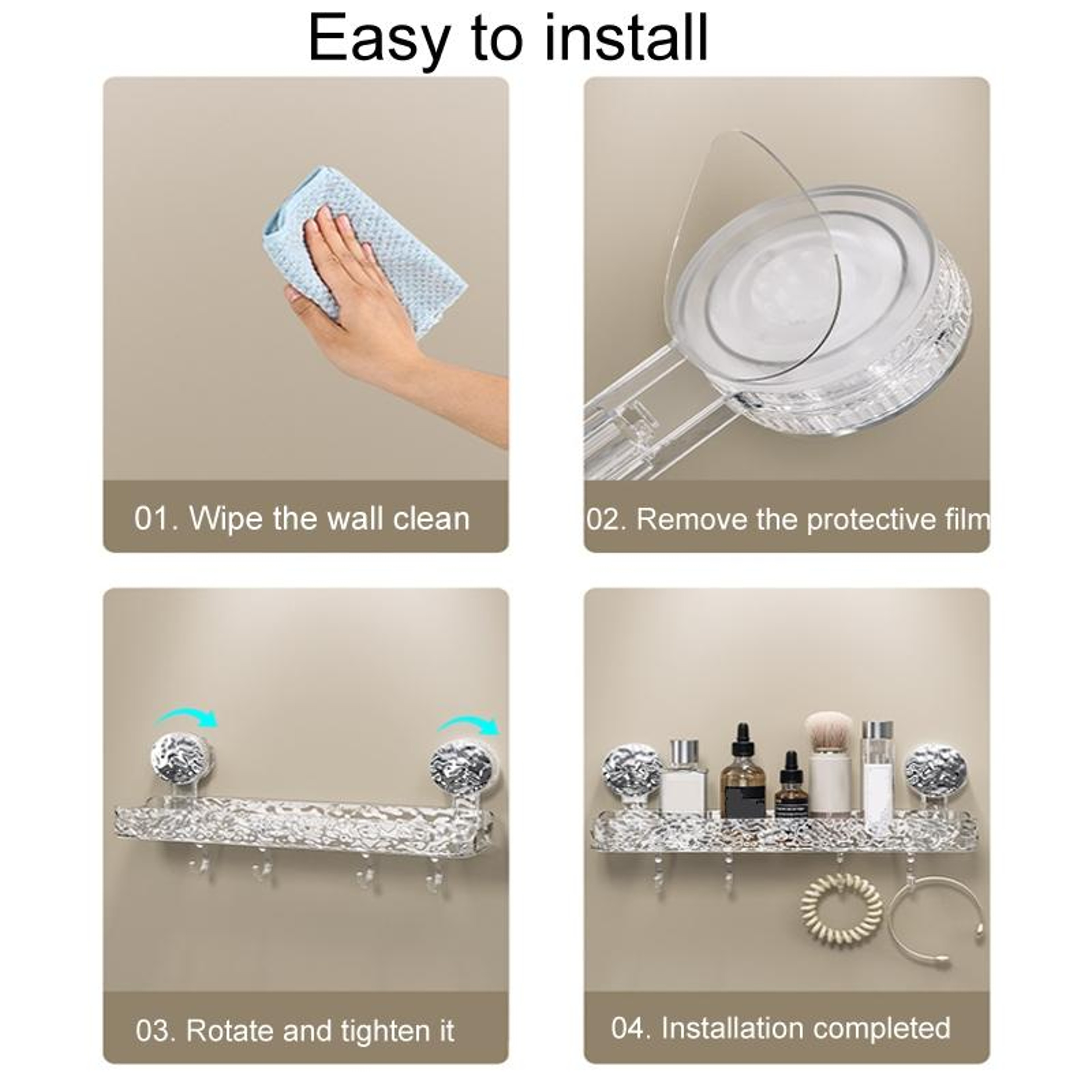 No Drill Bathroom Suction Shelf Wall Mounted Shower Organizer Rack 1