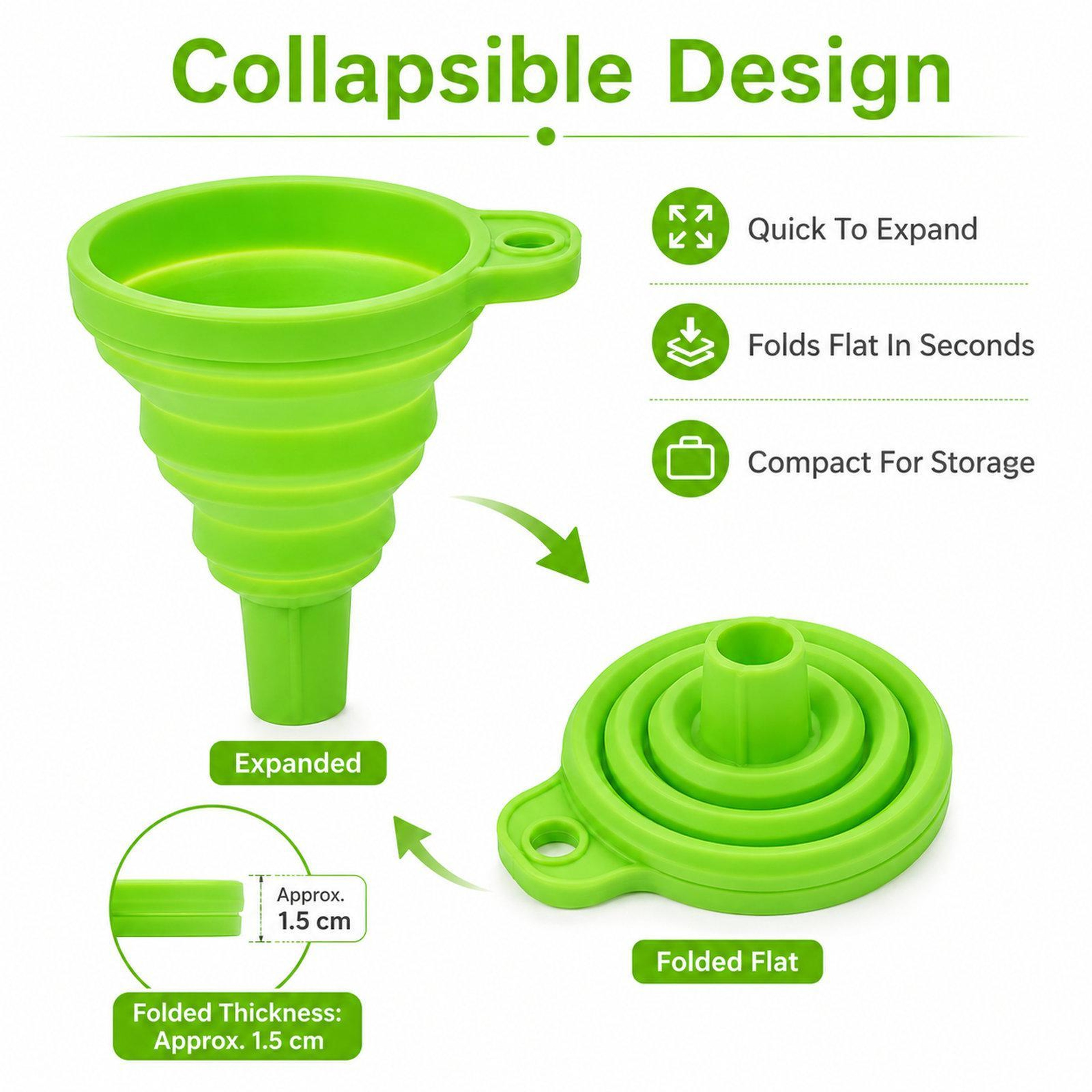 Collapsible Silicone Funnel Set Food Grade Folding Funnels for Bottles and Liquid Transfer – view 3