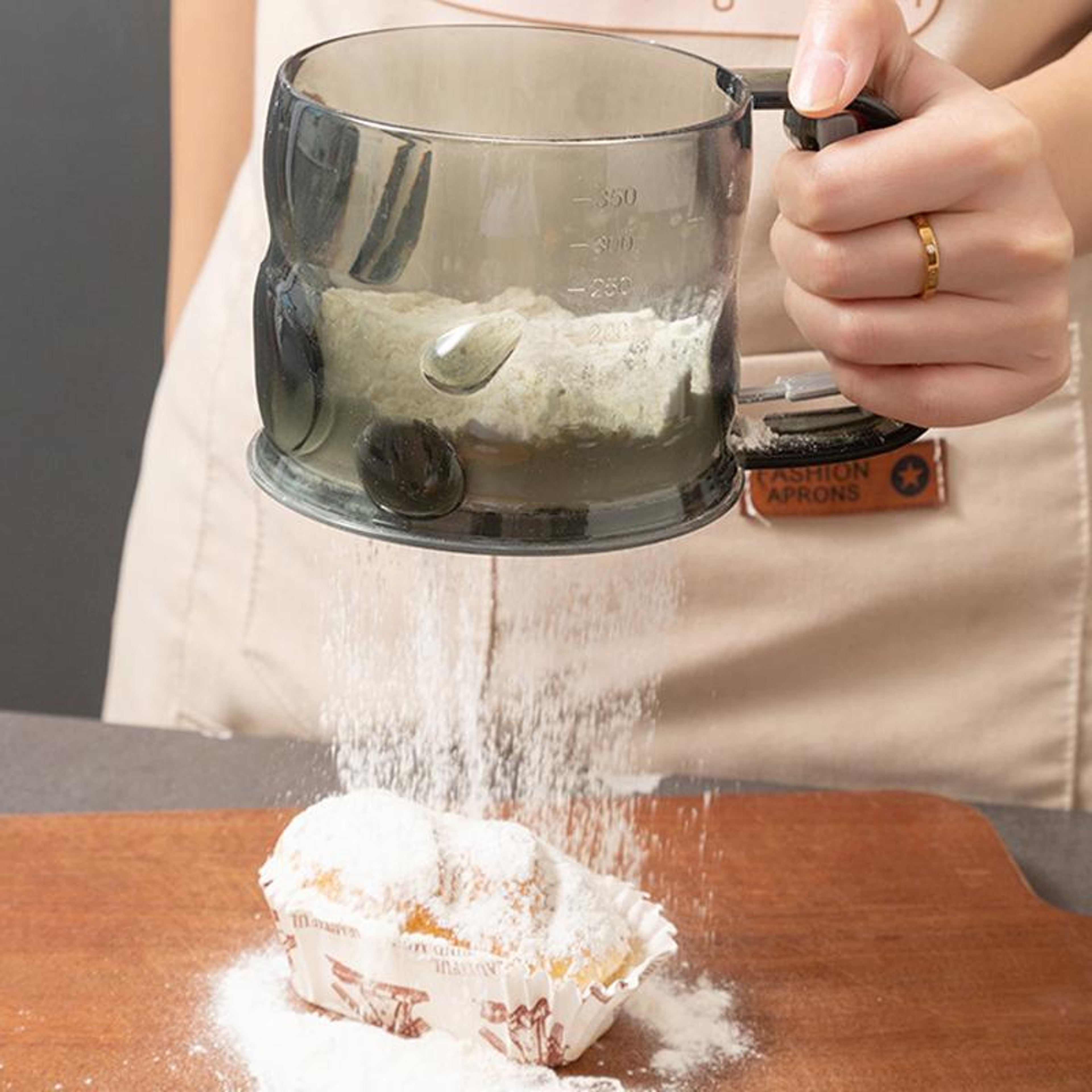 Semi Automatic Flour Sifter With Measuring Cup Fine Mesh Baking Tool 7
